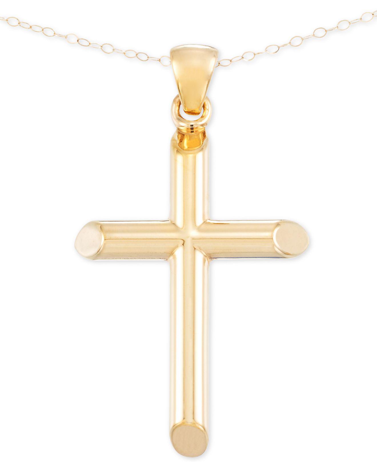 Signature Gold Cross Pendant Necklace In 14k Gold Over