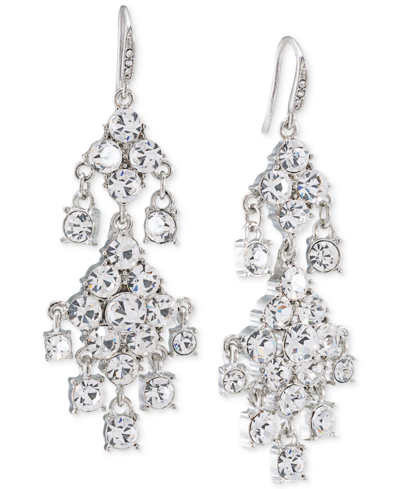 Lyst Ee Silver Tone Crystal Double Drop Chandelier Earrings View Fullscreen