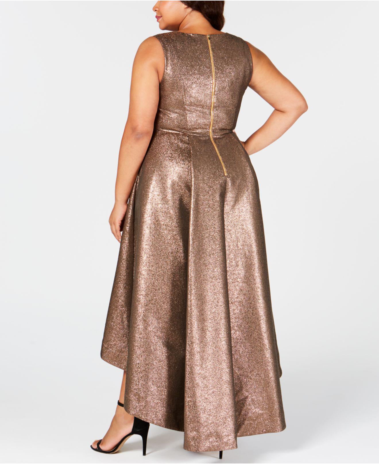 Lyst Calvin Klein Plus Size Metallic High Low Gown In Brown