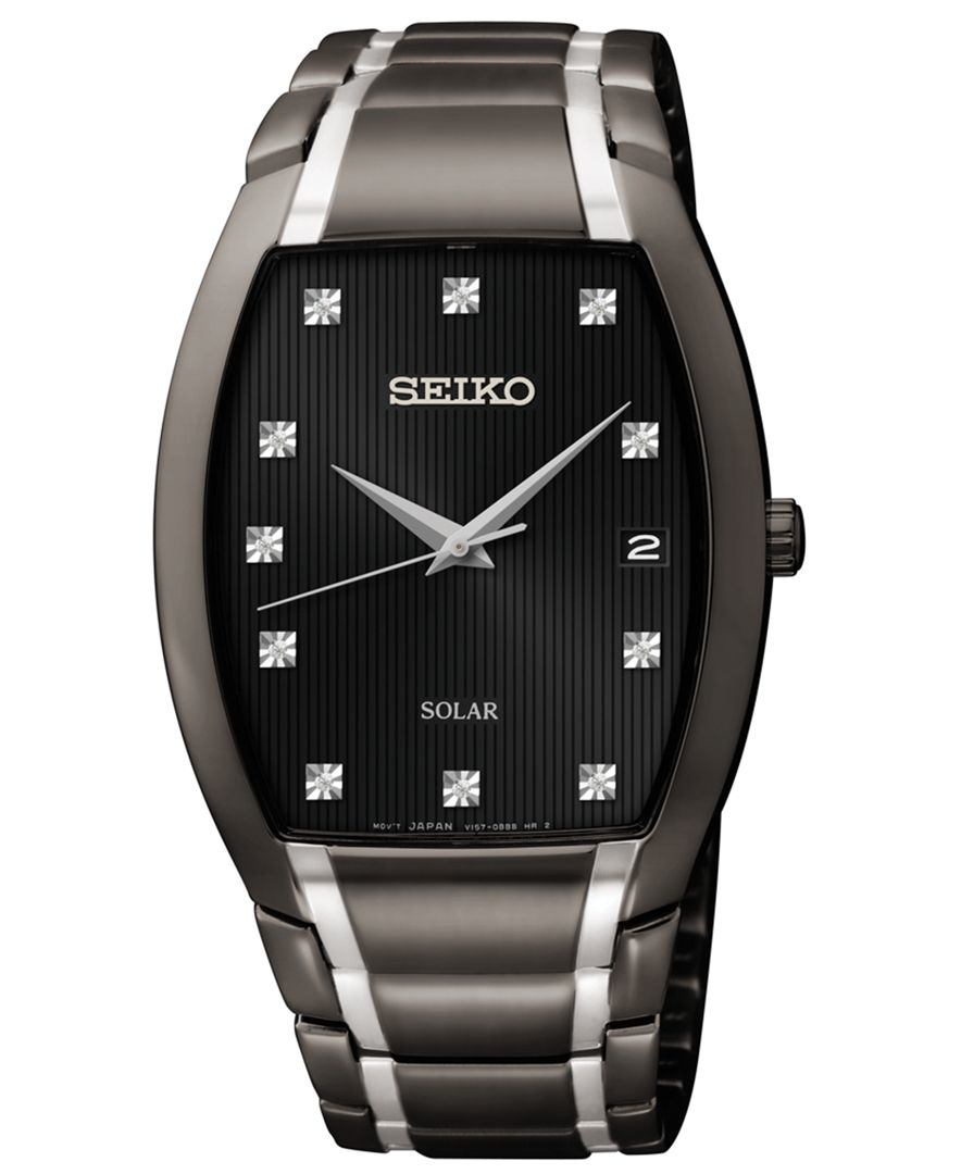 Seiko Men's Solar Diamond Accent Black Ionfinished Stainless Steel