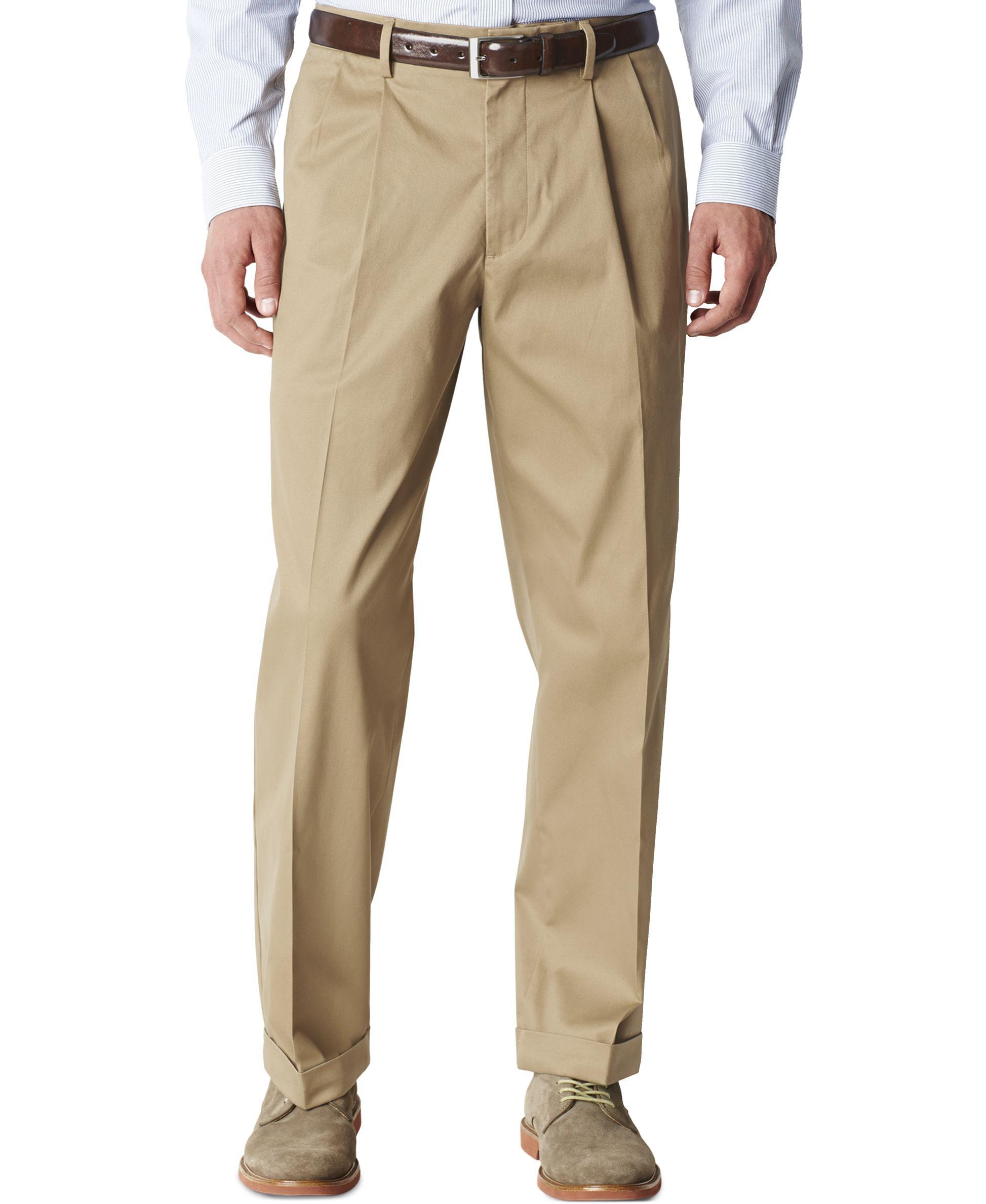 Dockers Relaxed Fit Iron Free Khaki Pants - Pleated D4 in Natural for ...