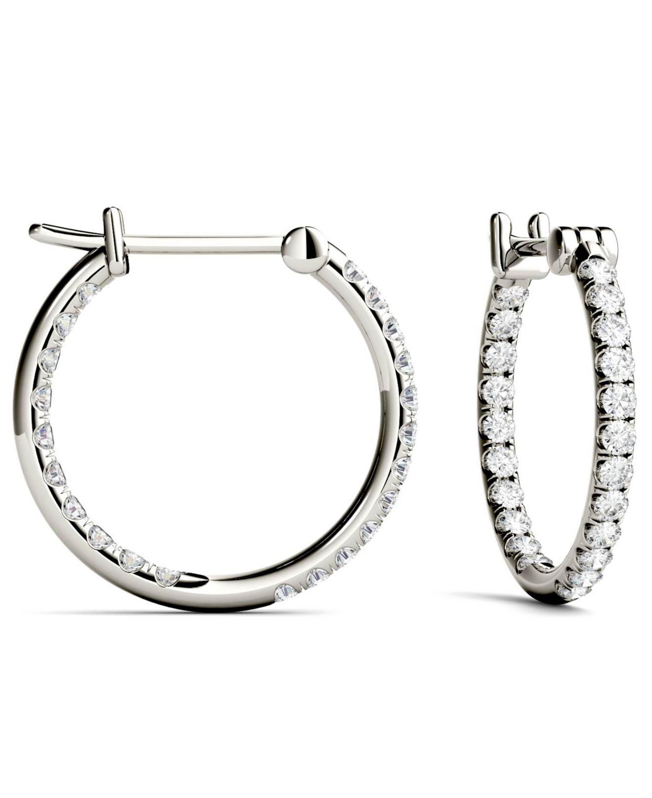 Lyst Charles Colvard Moissanite Hoop Earrings 3 8 Ct T W Lyst Charles Colvard Moissanite Hoop Earrings 3 8 Ct T W Diamond Equivalent In 14k White Gold Metallic
