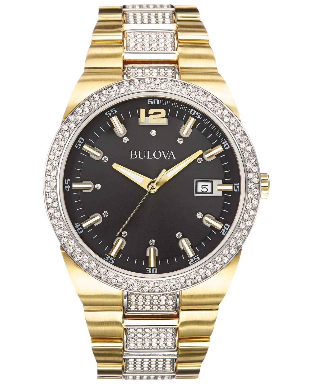 bulova men's crystal stainless steel watch