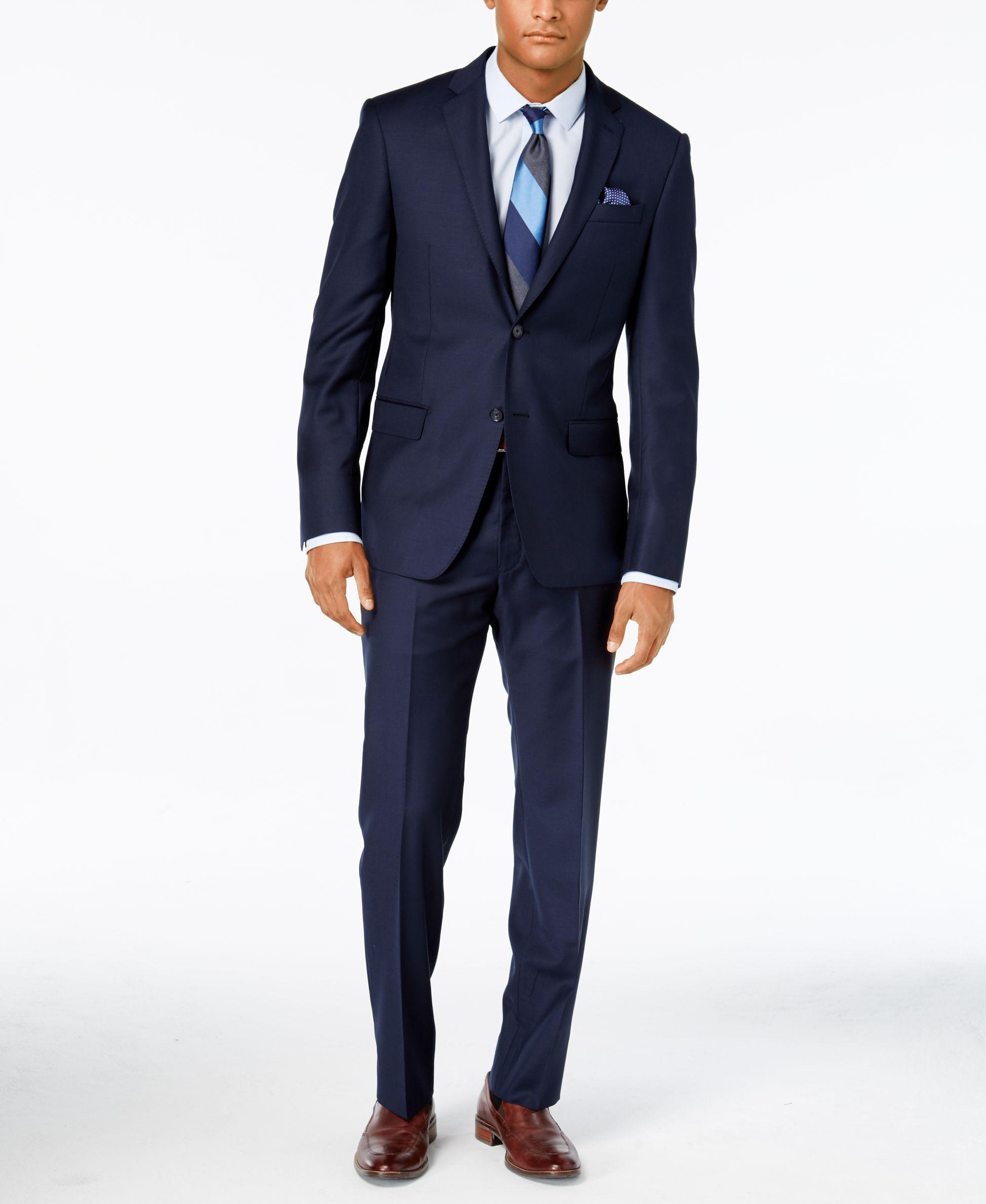 Dkny Navy Solid Extra-slim-fit Suit in Blue for Men | Lyst