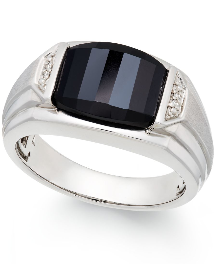 Macy's Men's Onyx (4-1/2 Ct. T.w.) And Diamond Accent Ring In Sterling ...