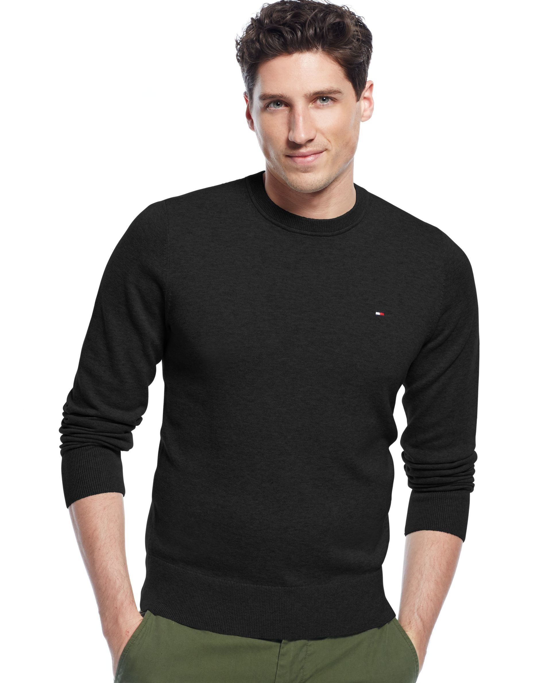 Tommy hilfiger Signature Solid Crew-neck Sweater in Black for Men | Lyst