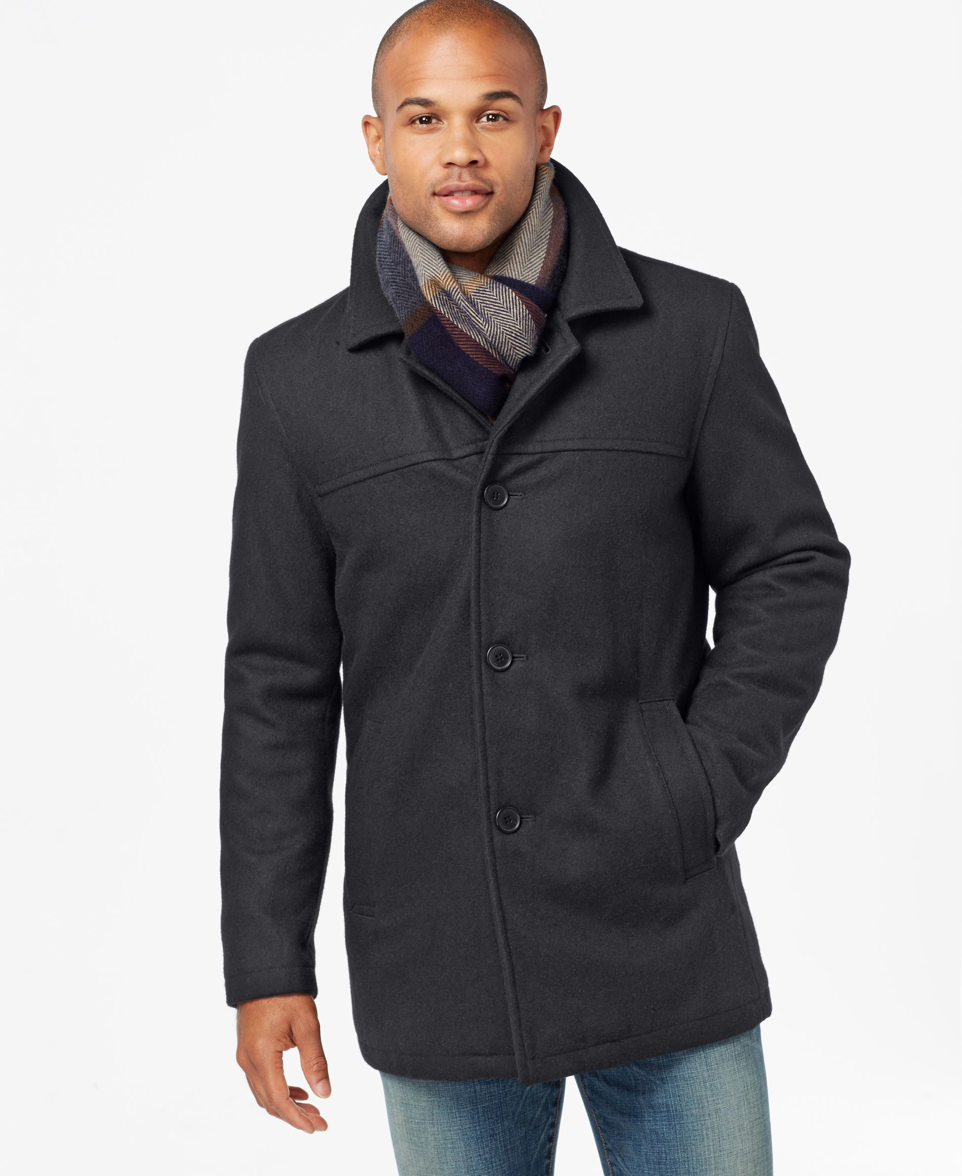 Tommy hilfiger Melton Wool Walking Coat With Scarf in Gray for Men | Lyst
