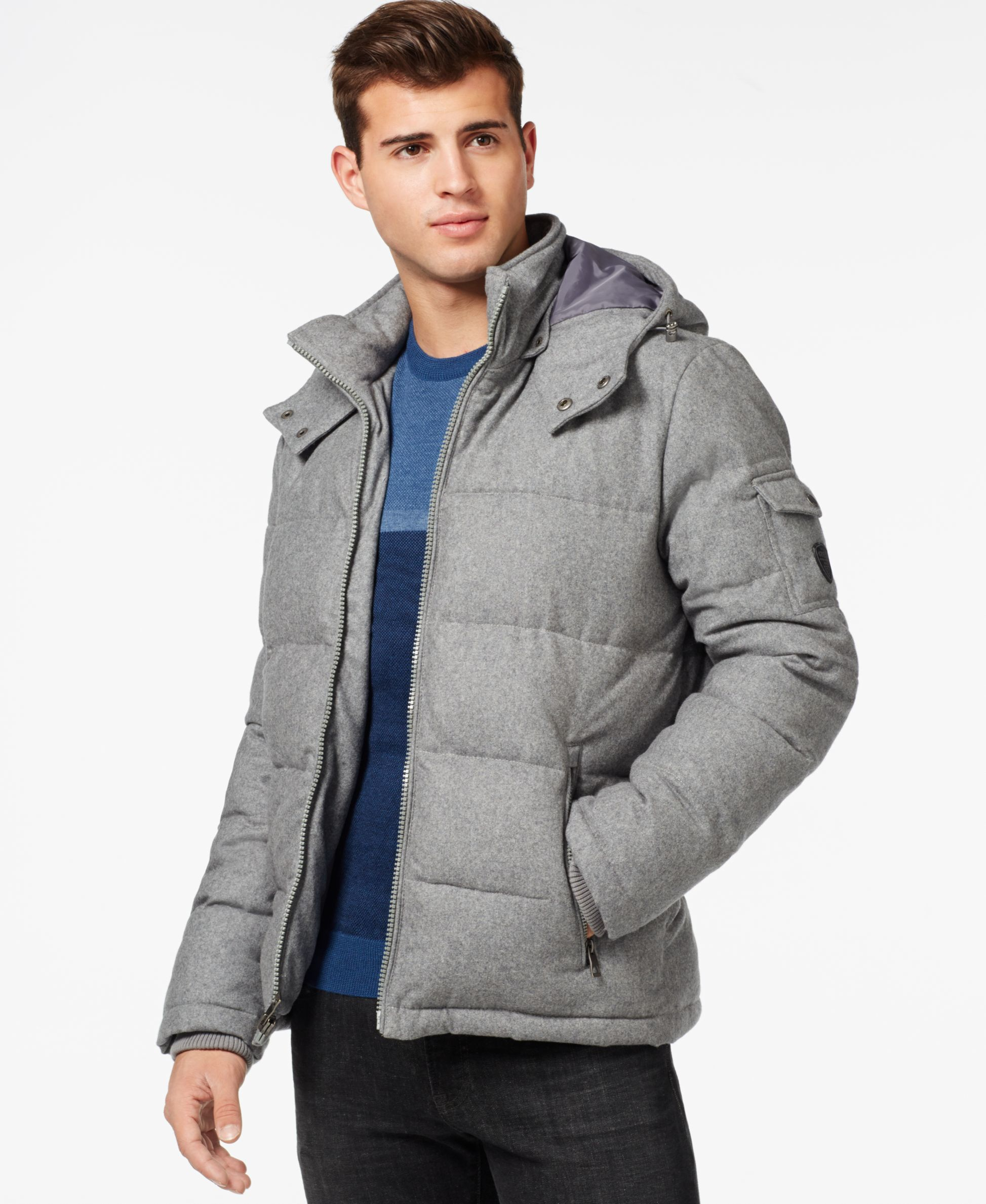 Guess Quilted Downfilled Jacket With Removable Hood in Gray for Men Lyst
