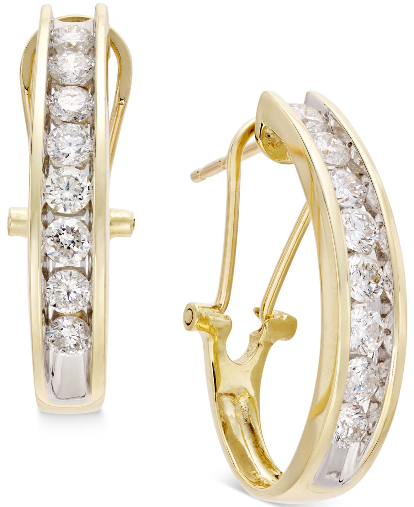 Macy's Diamond J Hoop Earrings (1 Ct. T.w.) In 10k Gold Or White Gold ...