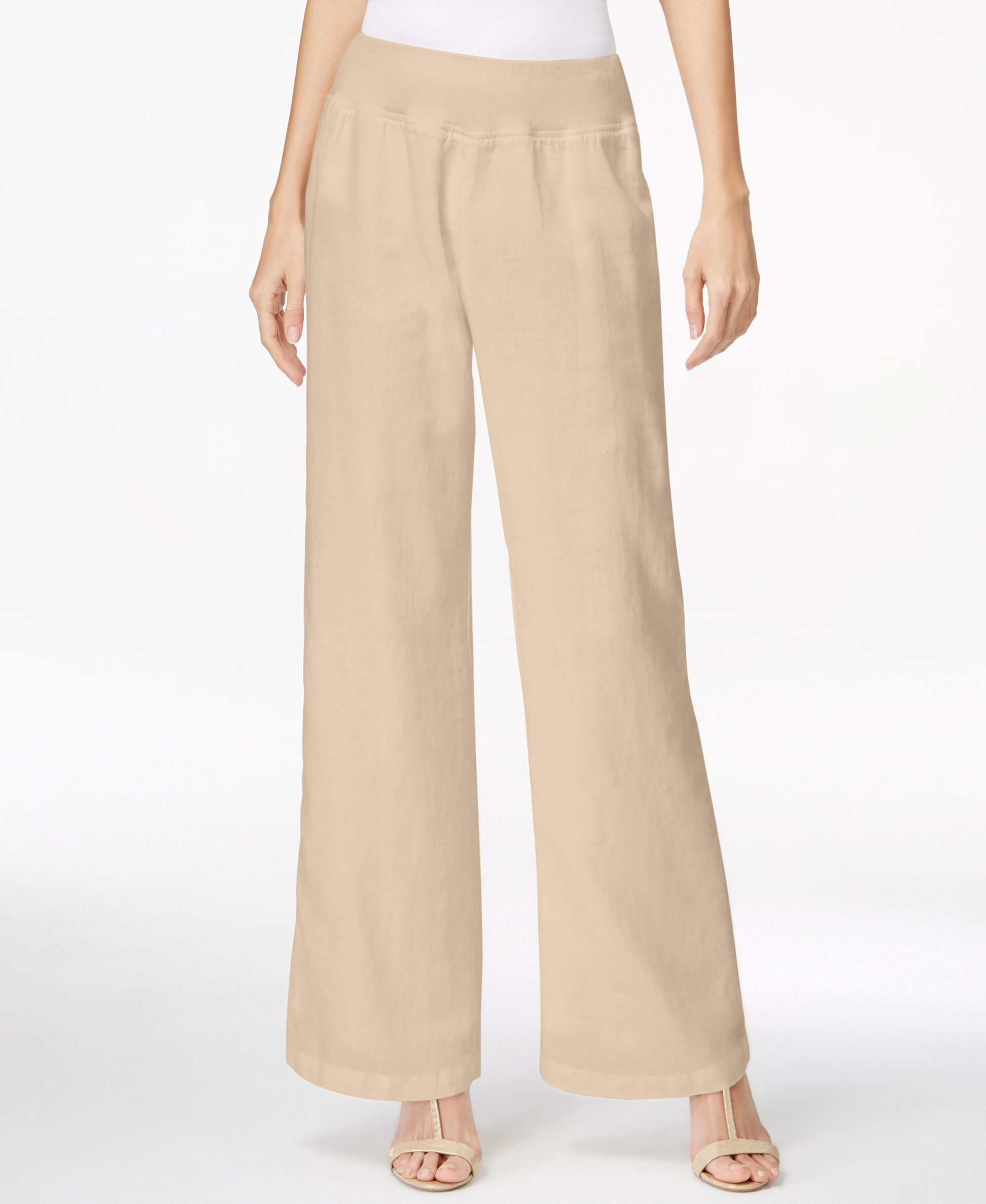 Lyst - Calvin klein Pull-on Wide-leg Linen Pants in Natural