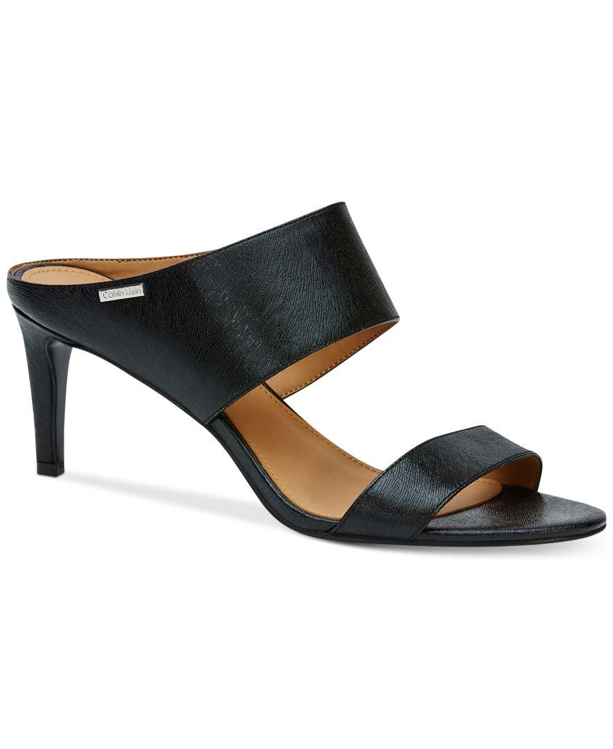 Calvin klein Women's Cecily Wide-strap Sandals in Black | Lyst