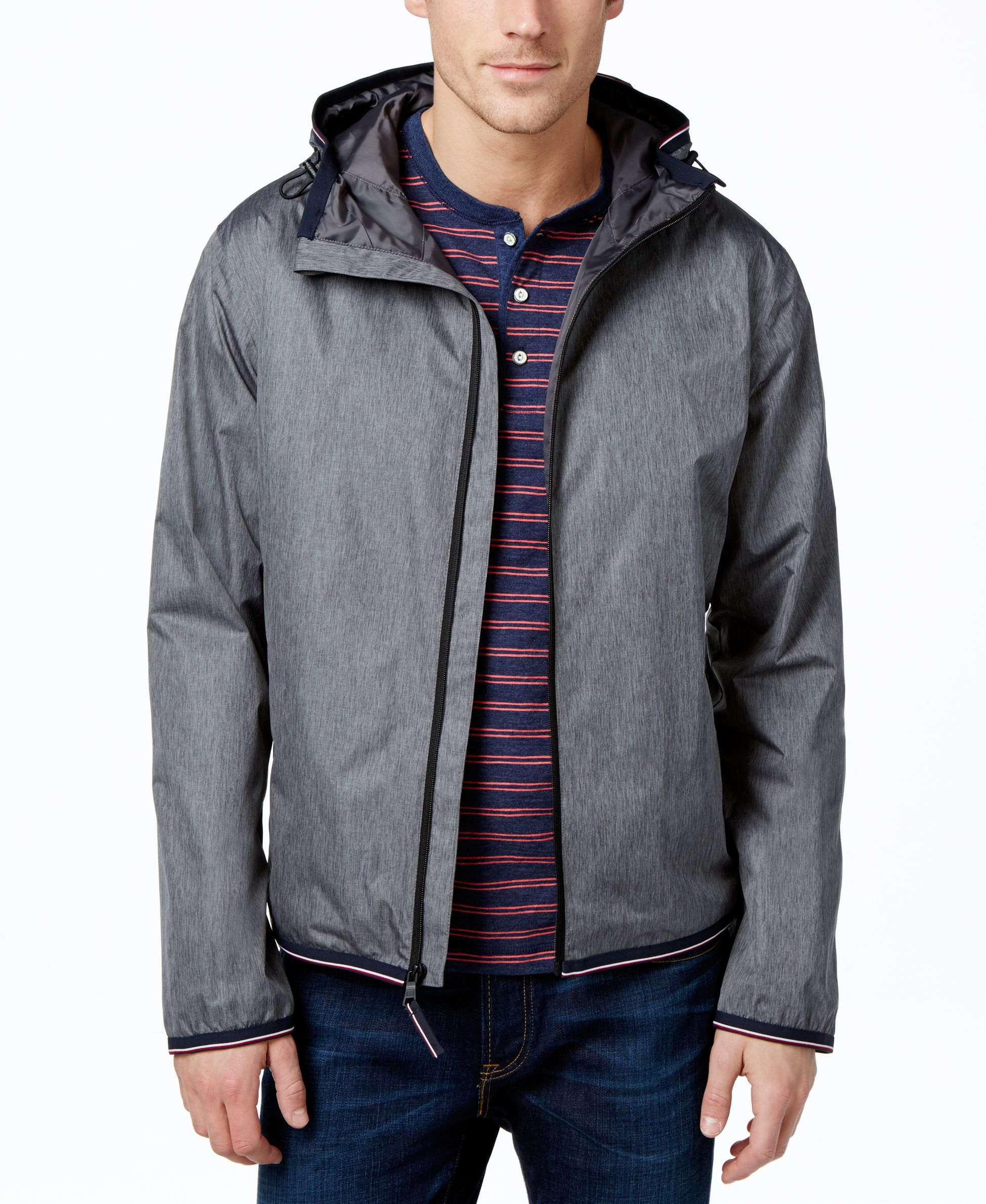 Tommy Hilfiger Synthetic Men's Full-zip Hooded Raincoat in Heather ...