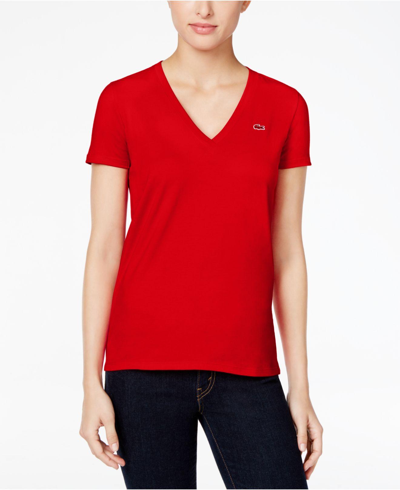 Lacoste Shortsleeve Vneck Tshirt in Red Lyst