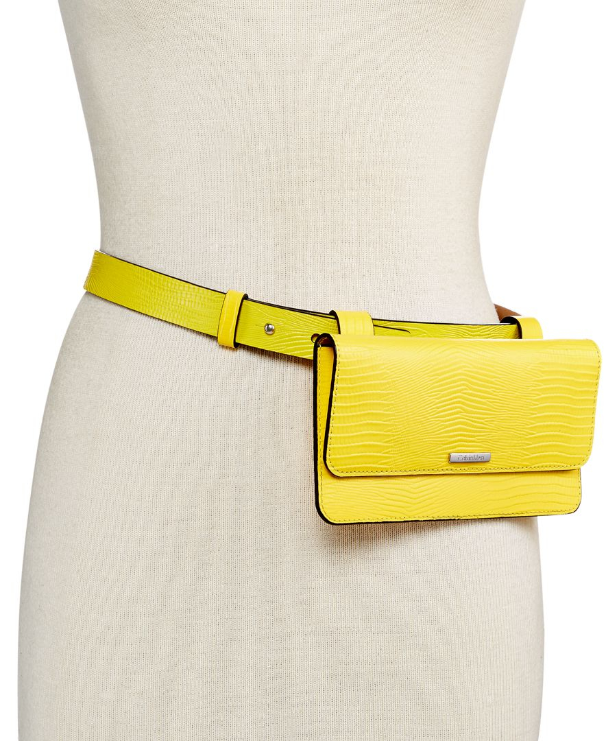 Calvin klein Twotone Lizardembossed Fanny Pack in Yellow Lyst