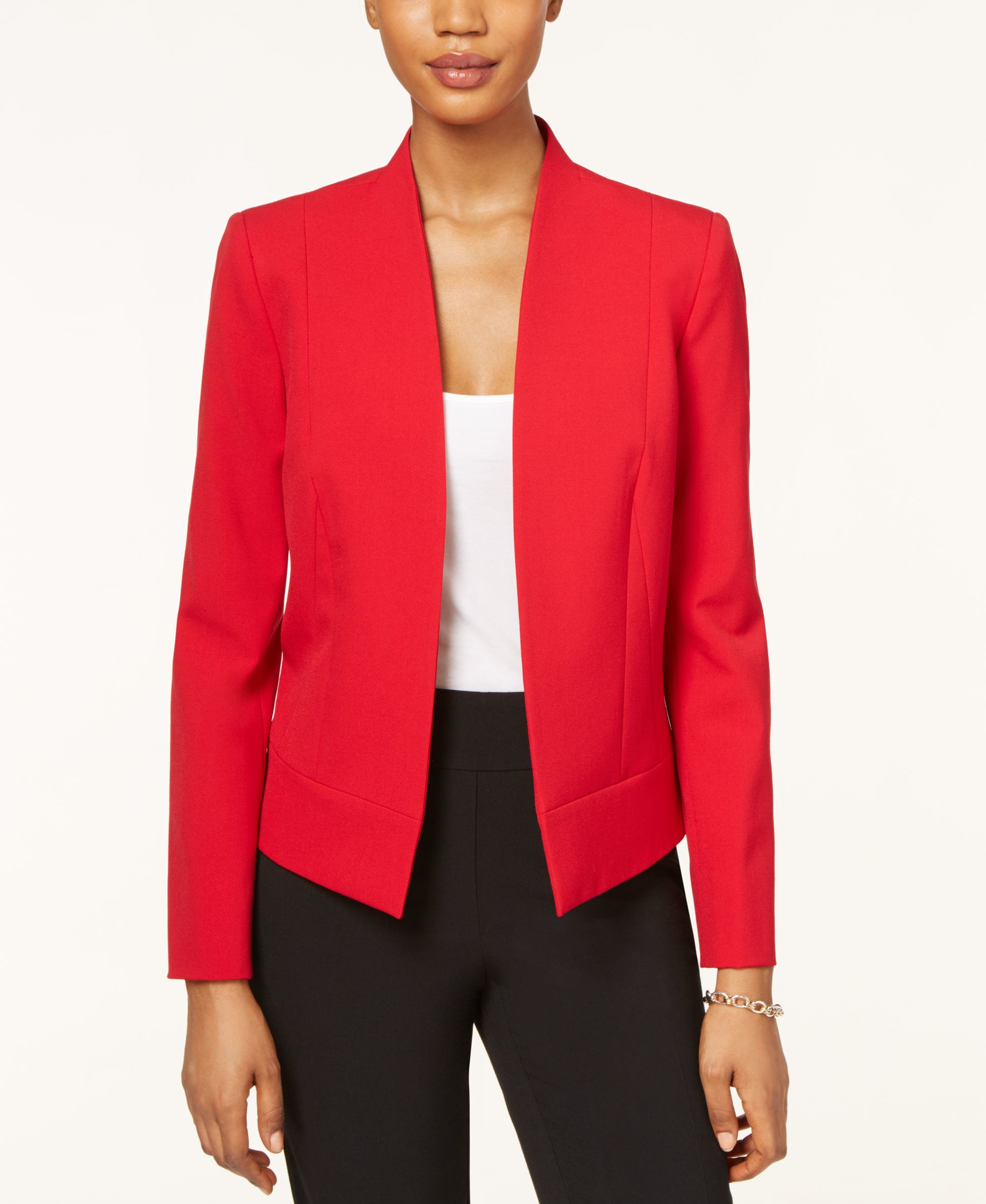 Lyst - Tahari Petite Bi-stretch Open-front Jacket in Red