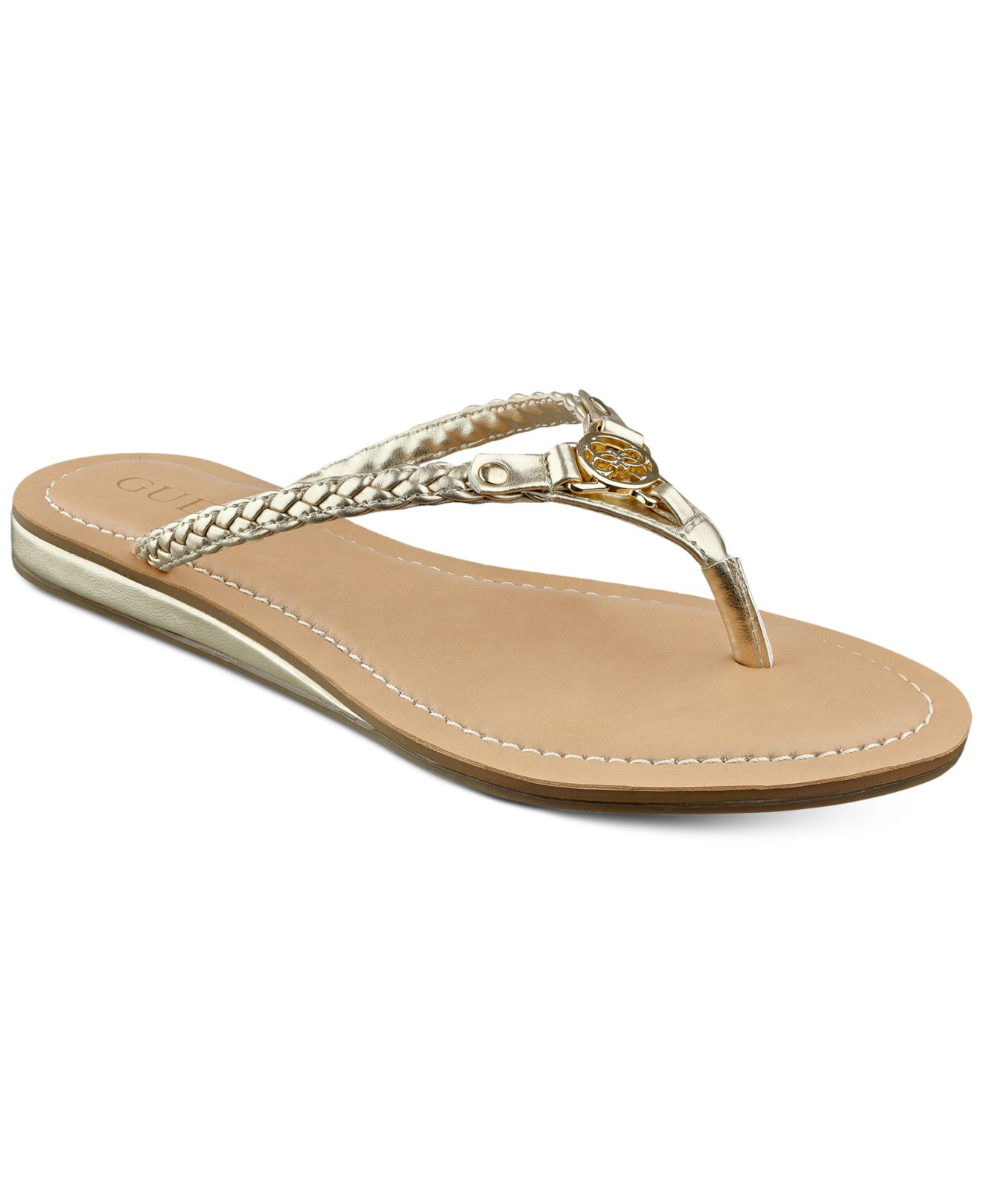 Guess Women's Jelloo Braided Logo Flip-flops in Beige (Gold) - Save 11% ...