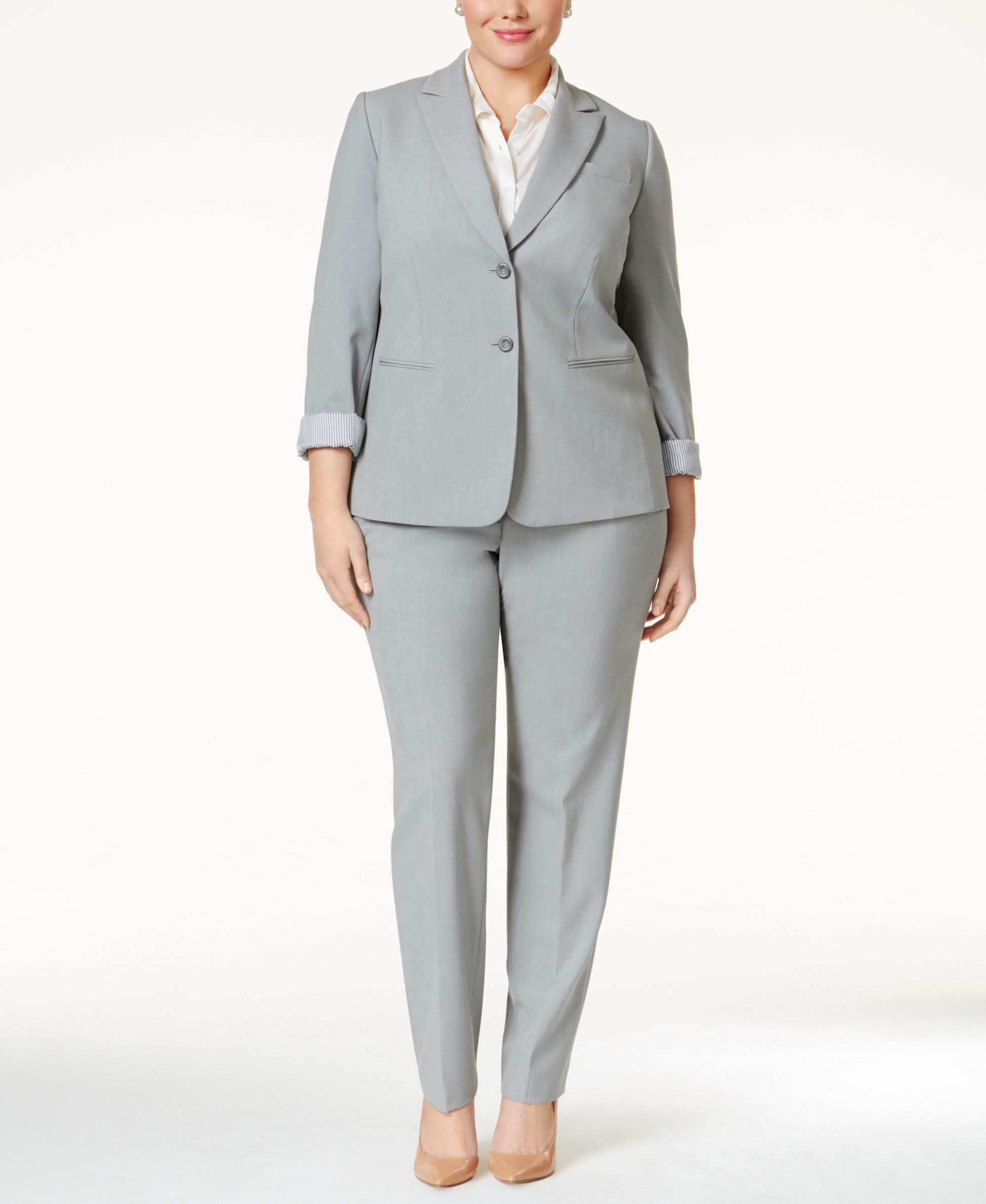 Tahari Plus Size Two-button Pantsuit in Gray | Lyst