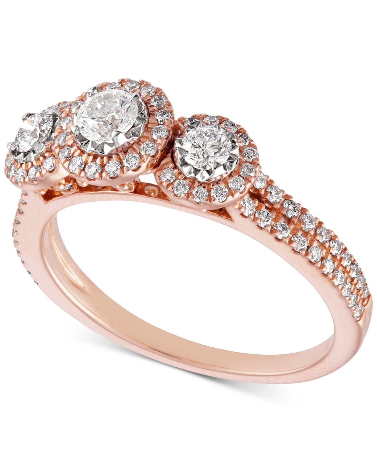 Lyst Macy's Diamond Triple Halo Engagement Ring (3/4 Ct. T.w.) In 14k