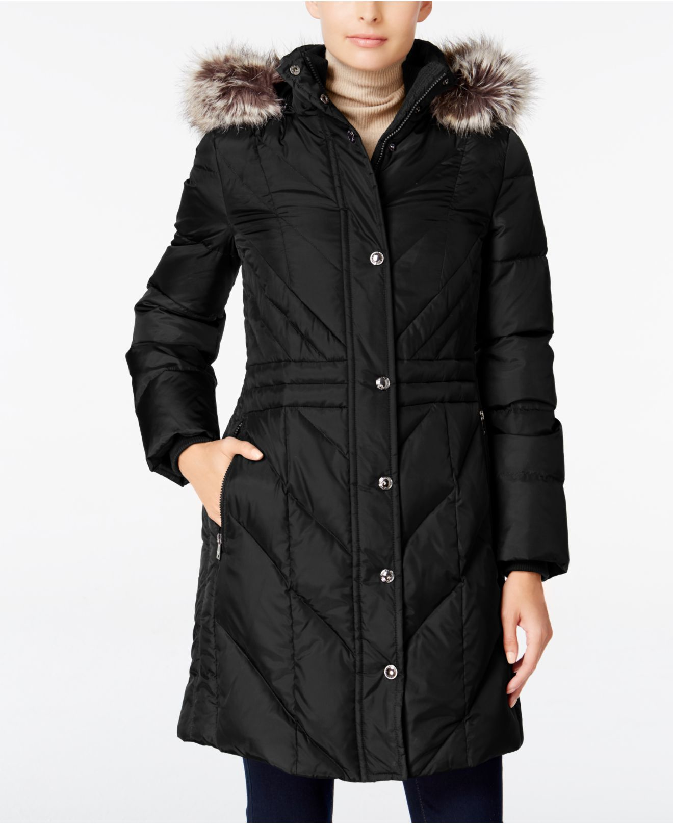 Lyst - London Fog Faux-fur-trim Hooded Puffer Coat in Black