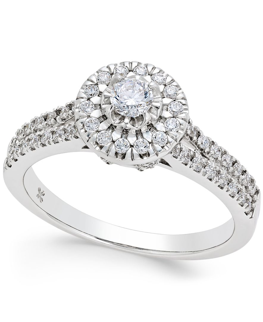  Macy s  Diamond Halo Engagement  Ring  1 2 Ct T w In 14k 