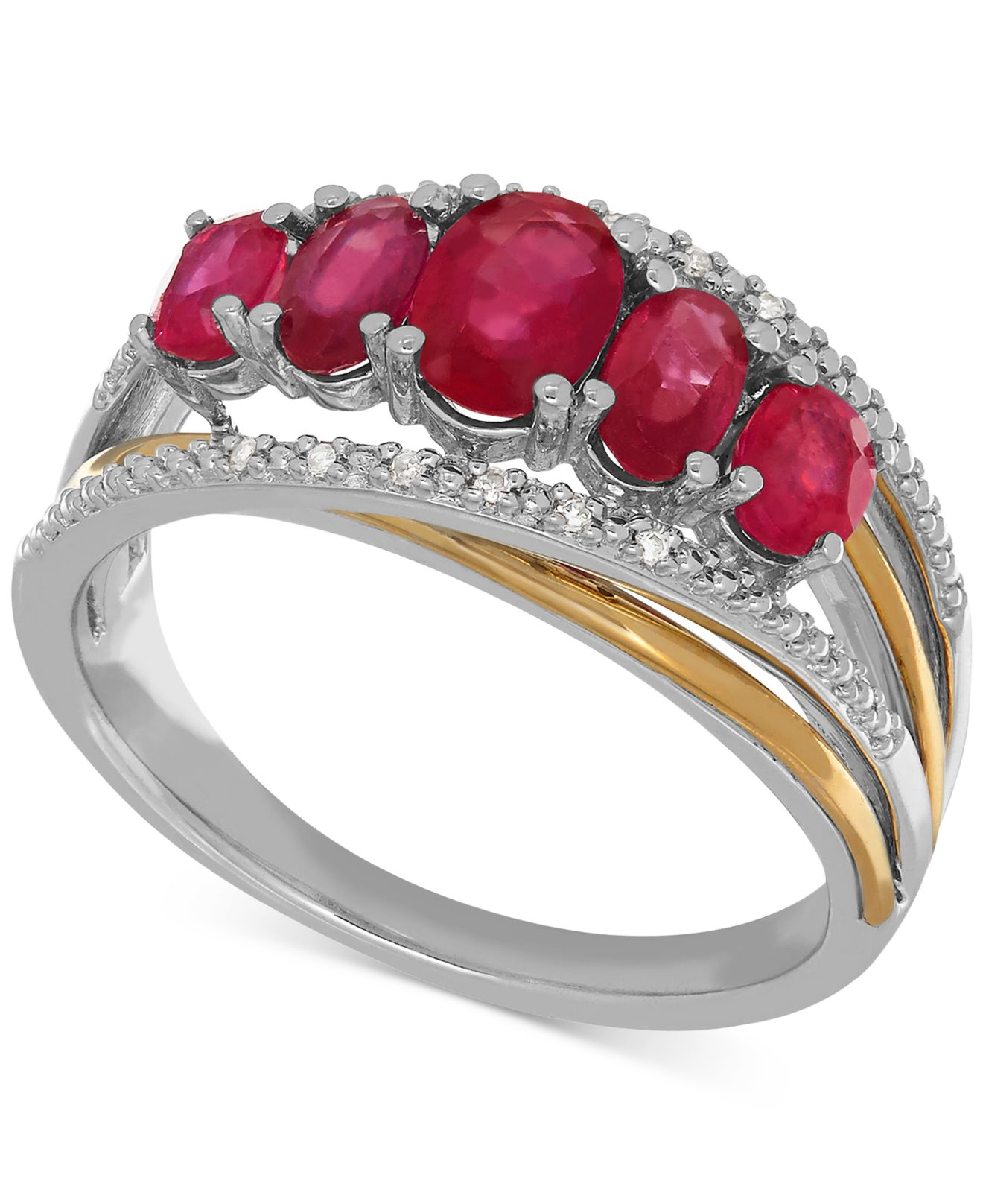 Macy&#39;s Ruby (1-3/4 Ct. T.w.) And Diamond Accent Ring In Sterling Silver And 14k Gold in Metallic ...