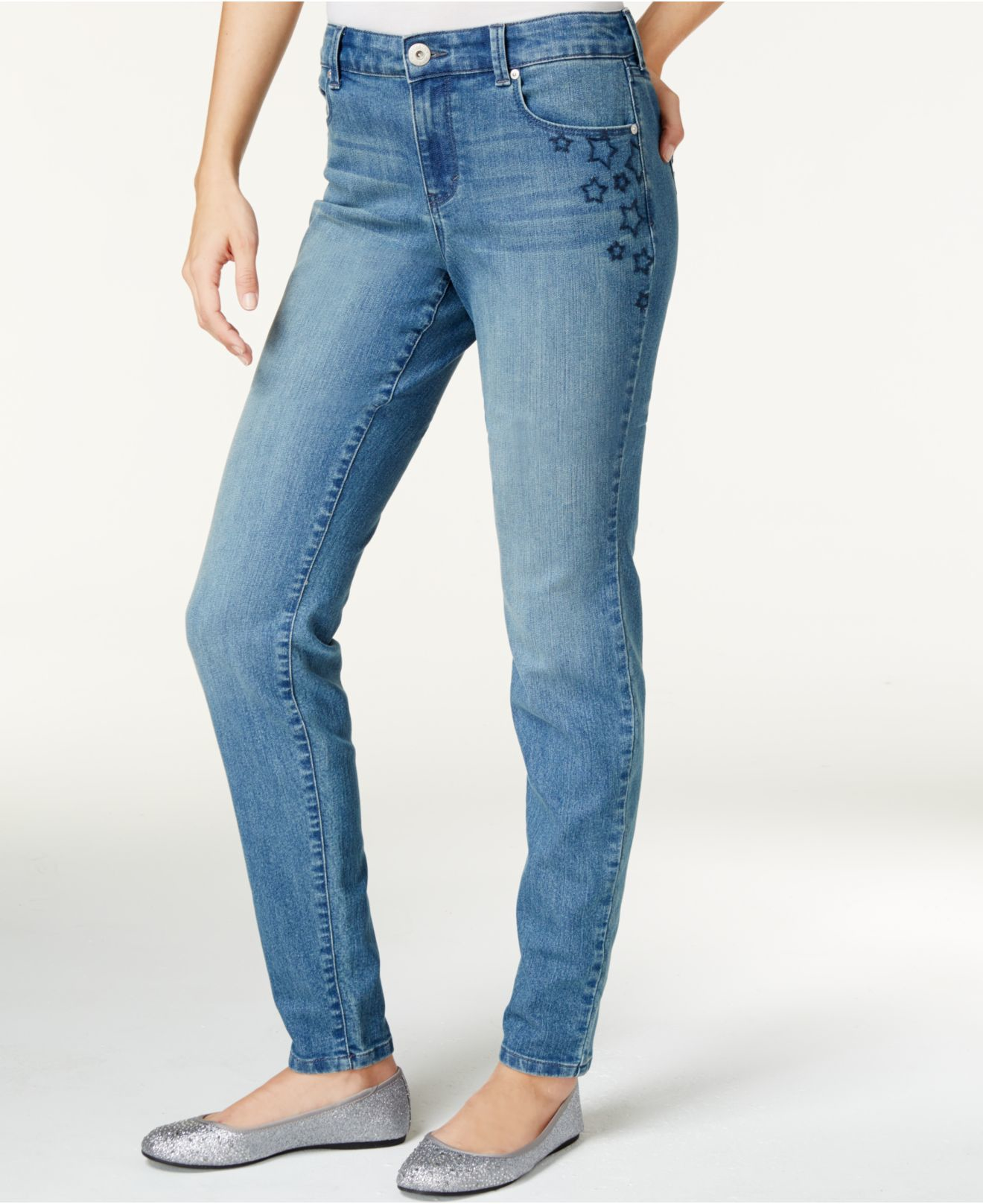 Lyst Style & Co. Starembroidered Sea Glass Wash Skinny Jeans in Blue
