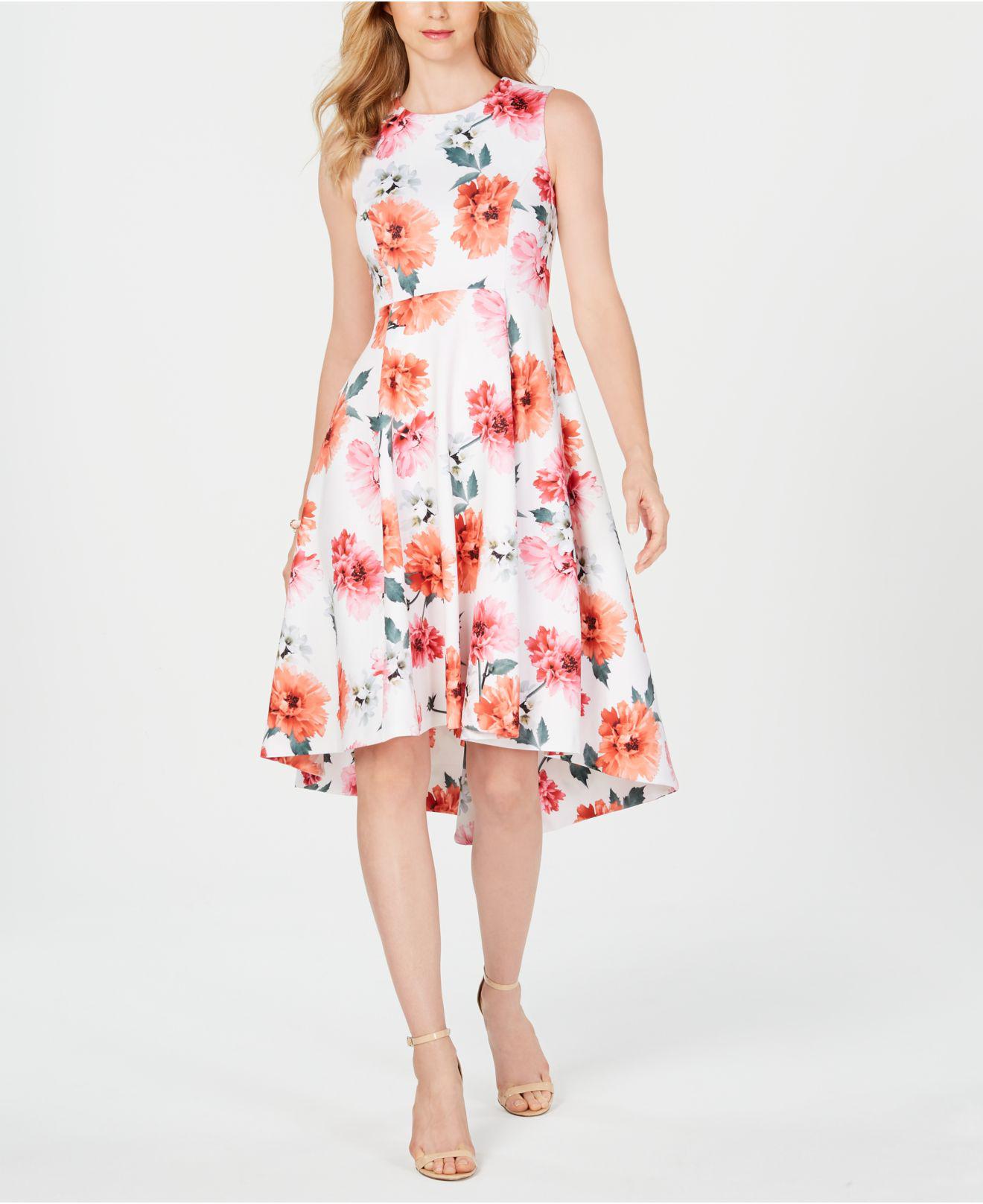 Lyst Calvin Klein Floral High Low Midi Dress In Red 6653