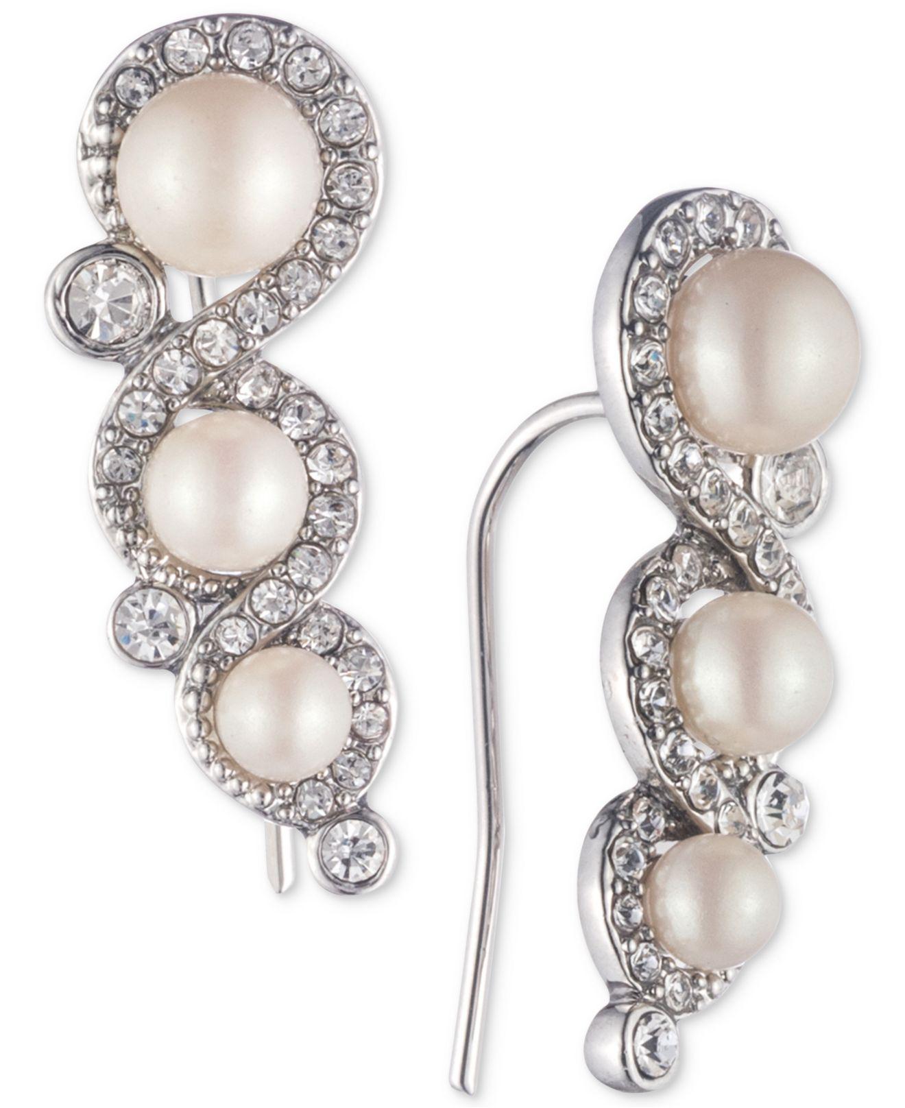 Lyst Carolee Silver Tone Crystal Imitation Pearl Ear Climber Carolee