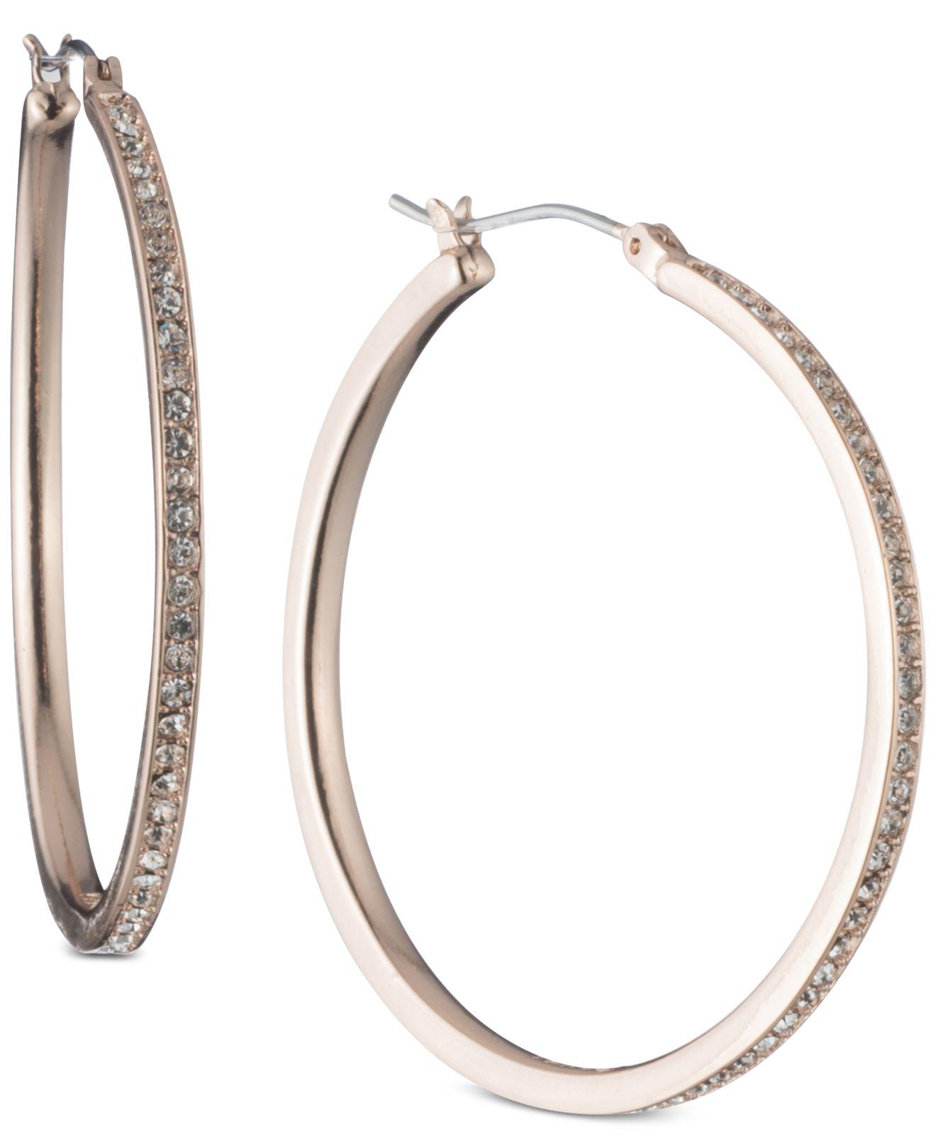 Lyst Dkny Rose Gold Tone Pavé Large Hoop Earrings Created For Gallery Previously Sold At Macy S Women Gold Hoop Earrings