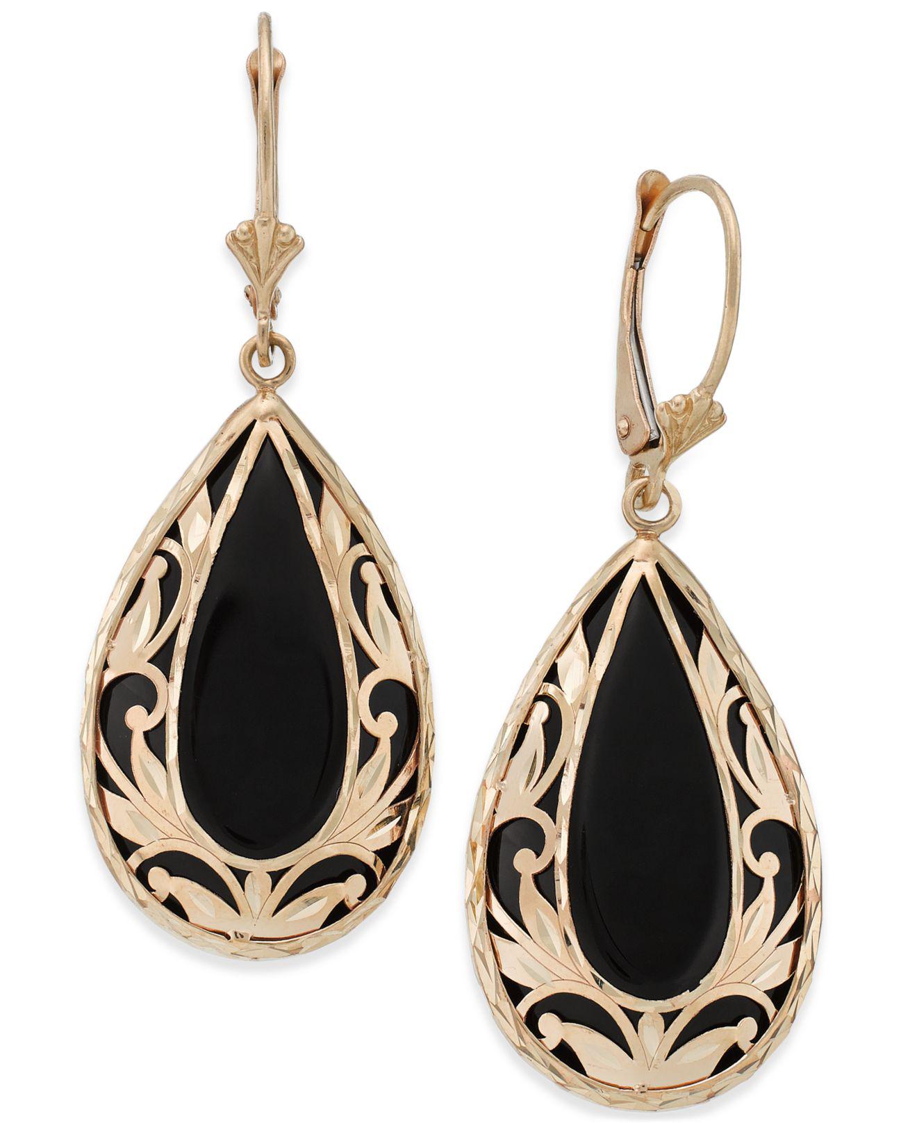 Lyst Macys Onyx Teardrop Decorative Framed Drop Earrings In 14k Gold In Black