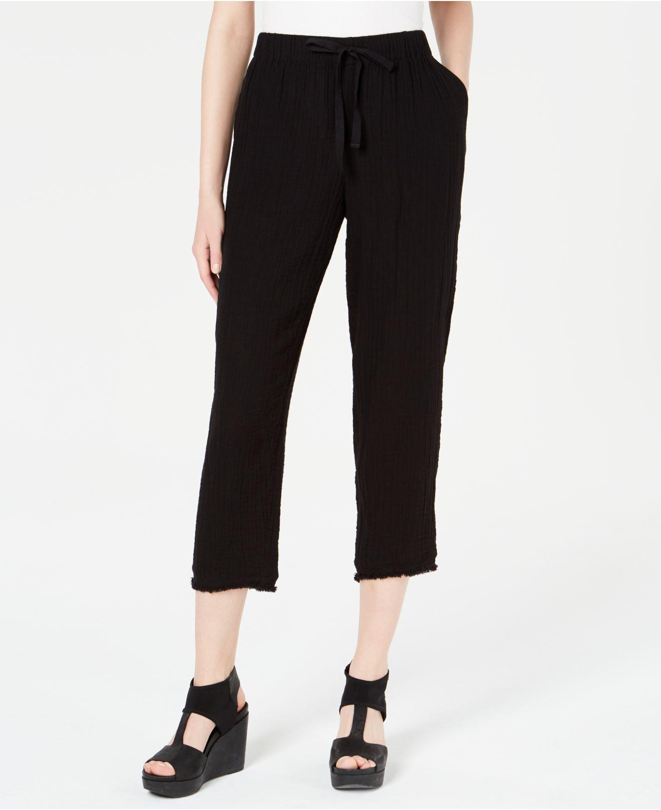Lyst Eileen Fisher Organic Cotton Crinkle Drawstring Pants, Regular & Petite in Black