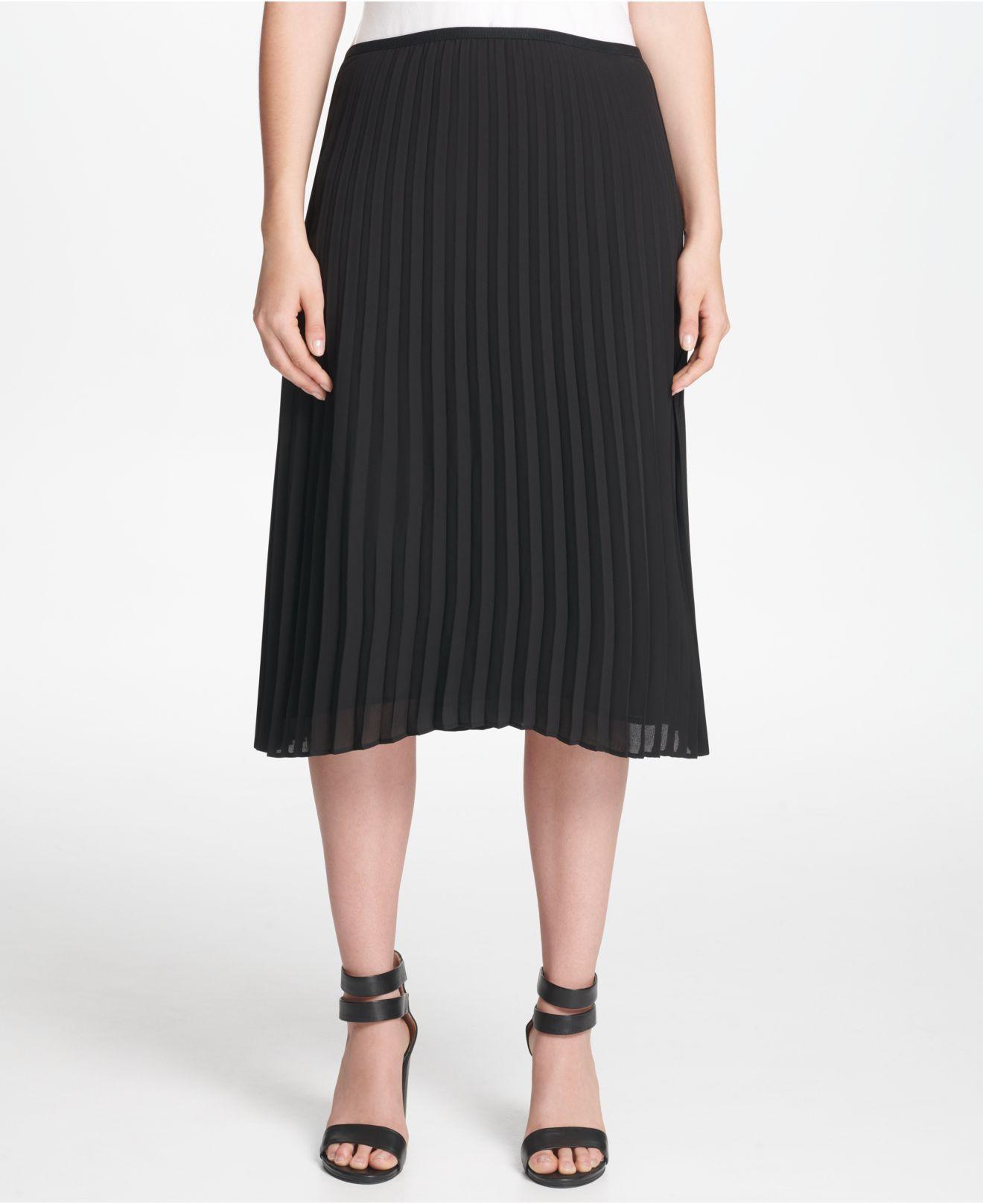 DKNY Pleated Midi Skirt in Black - Lyst