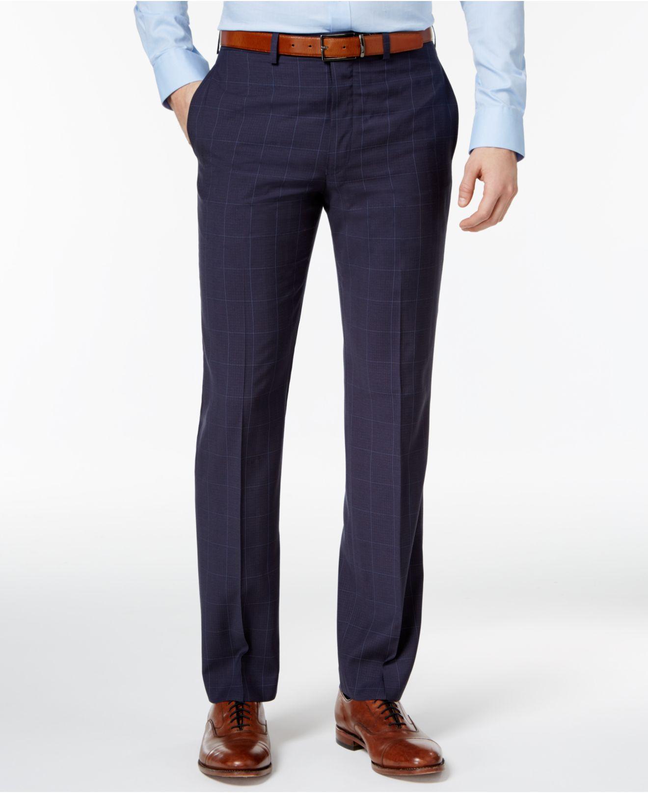 Calvin klein Men's Slim-fit Navy Windowpane Dress Pants in Blue for Men ...