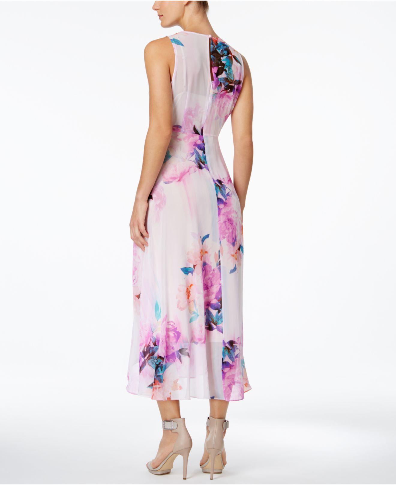 calvin klein floral high low dress