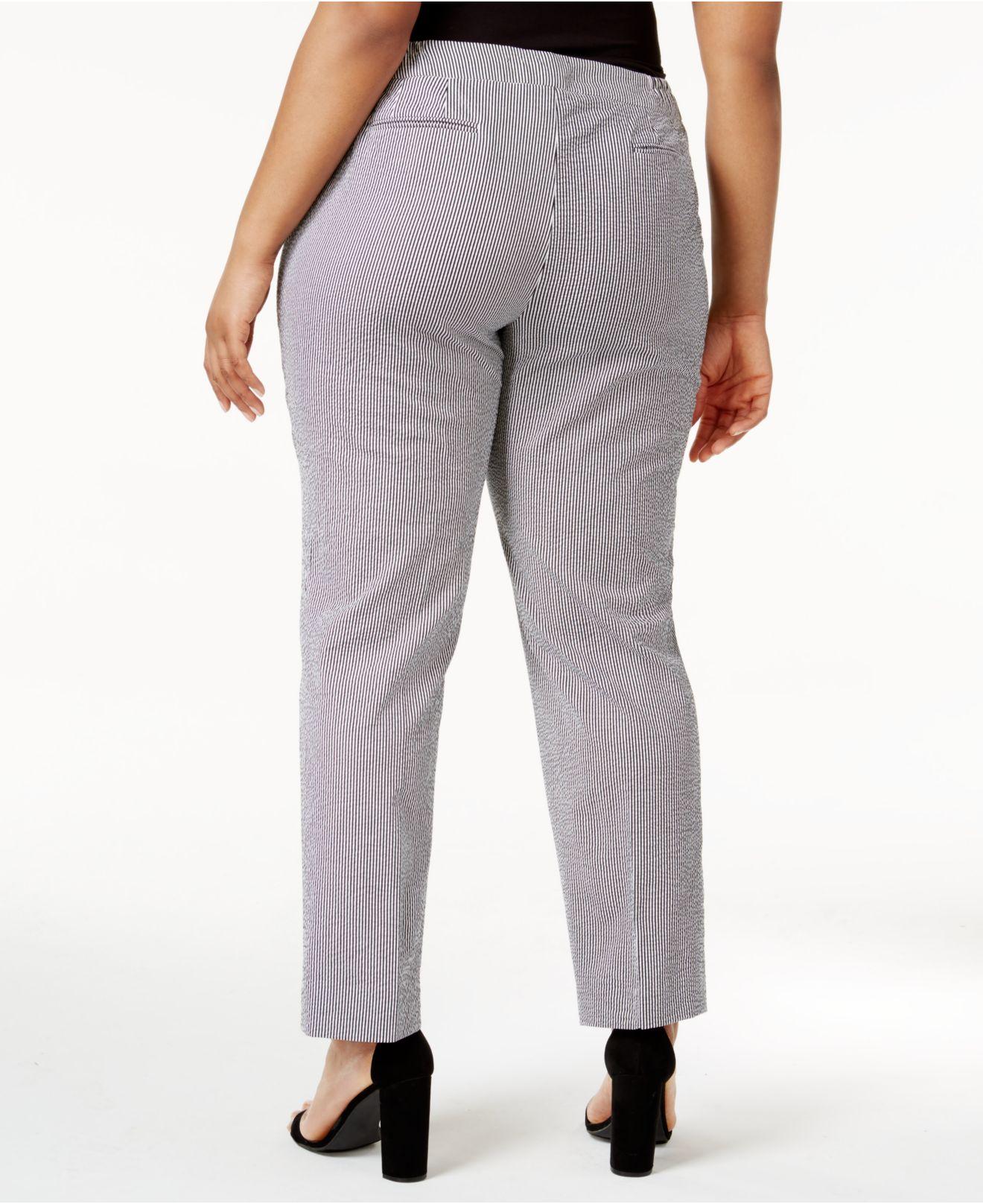 Lyst - Anne klein Plus Size Striped Seersucker Pants in Gray