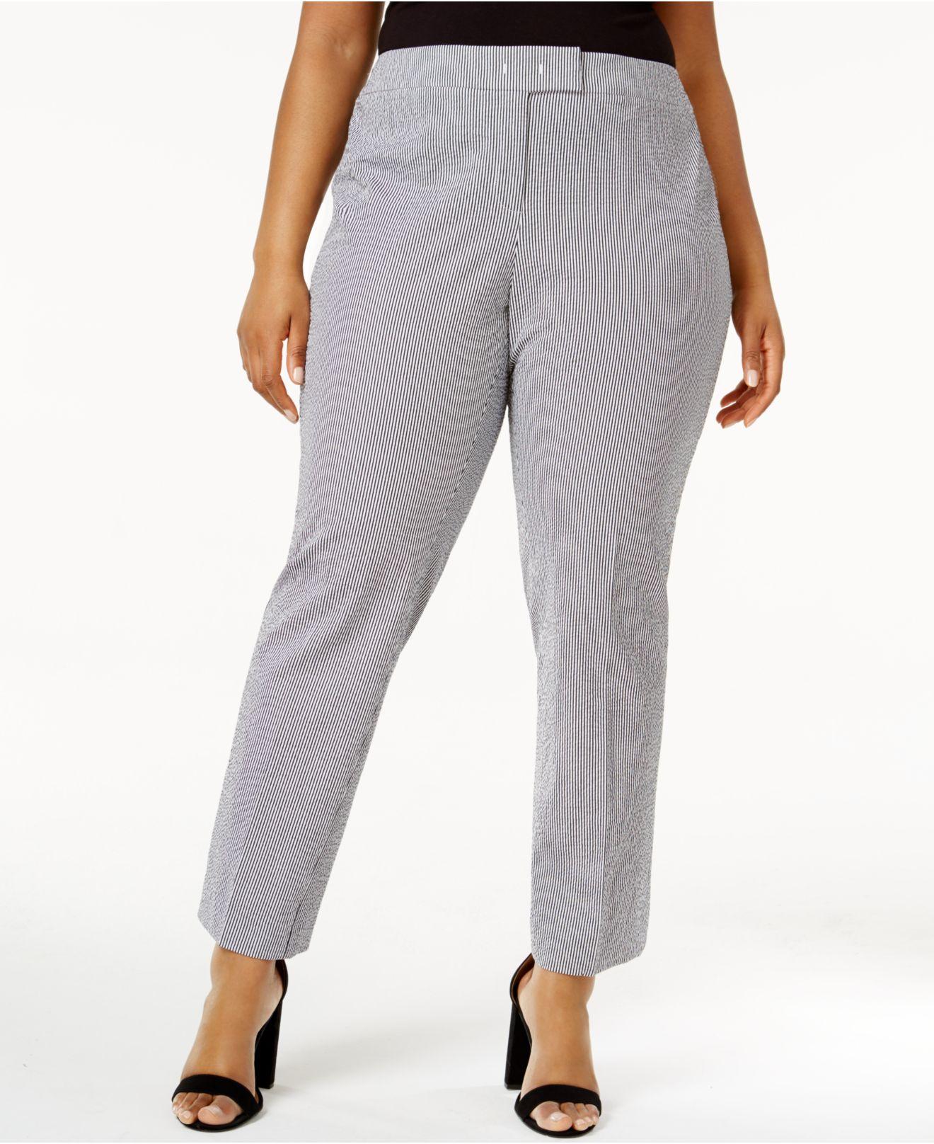 Lyst - Anne klein Plus Size Striped Seersucker Pants in Gray