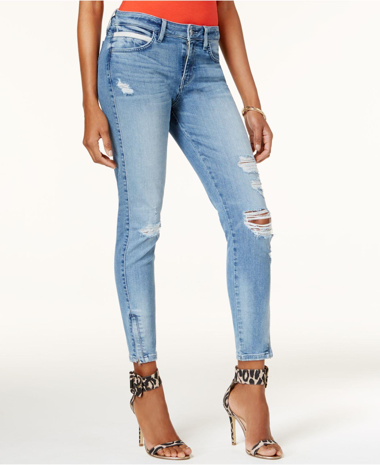 guess ripped zip hem in blue lyst guess ripped zip hem in blue lyst