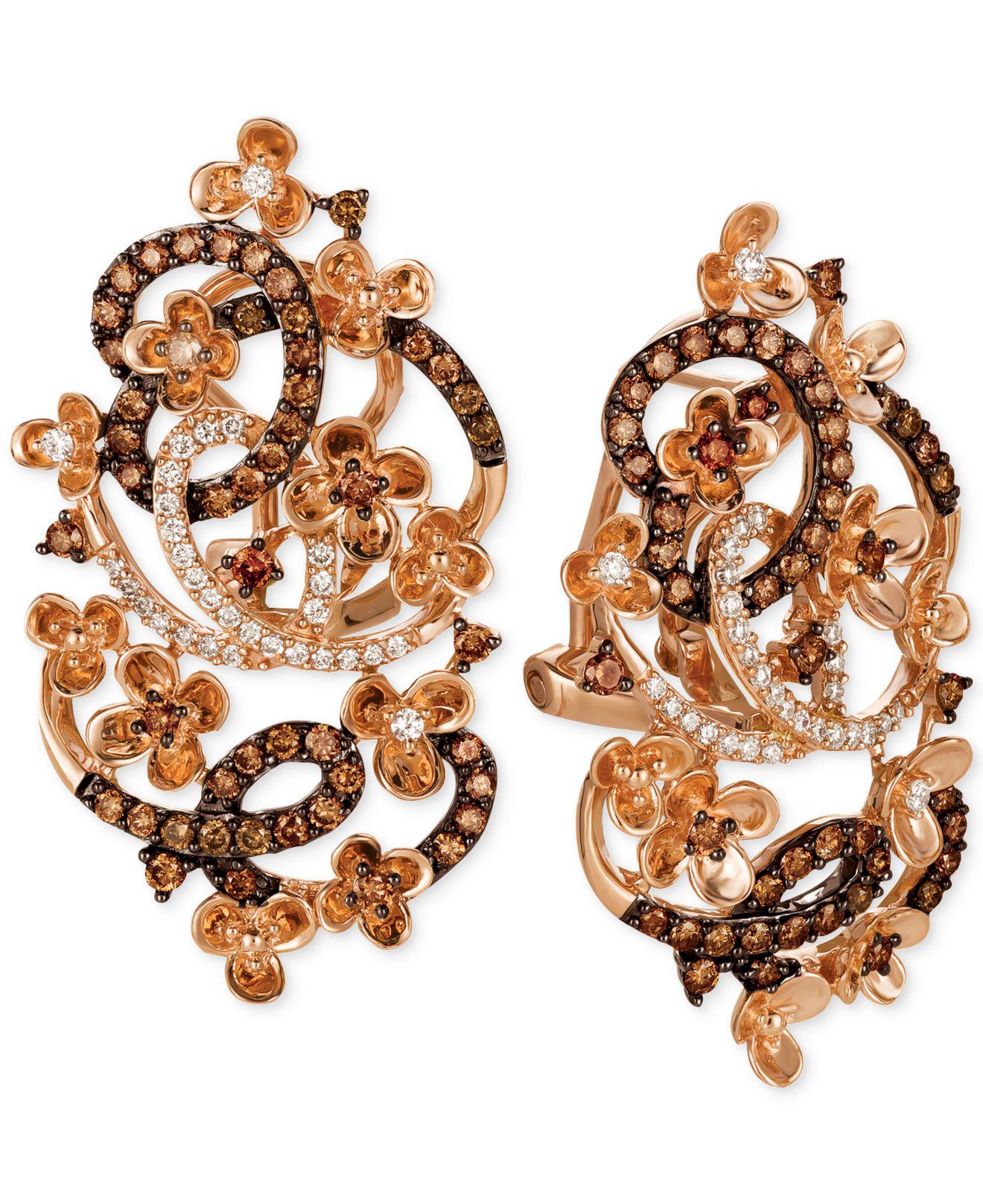 Lyst Le Vian Diamond Fancy Scroll Fl Earrings 1 3 Ct T W Le Vian