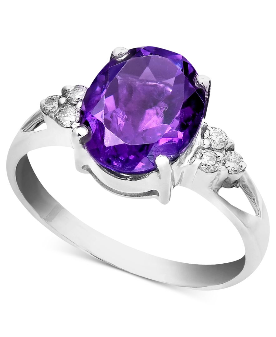 Macy's 14k White Gold Ring, Amethyst (2-1/3 Ct. T.w.) And Diamond ...