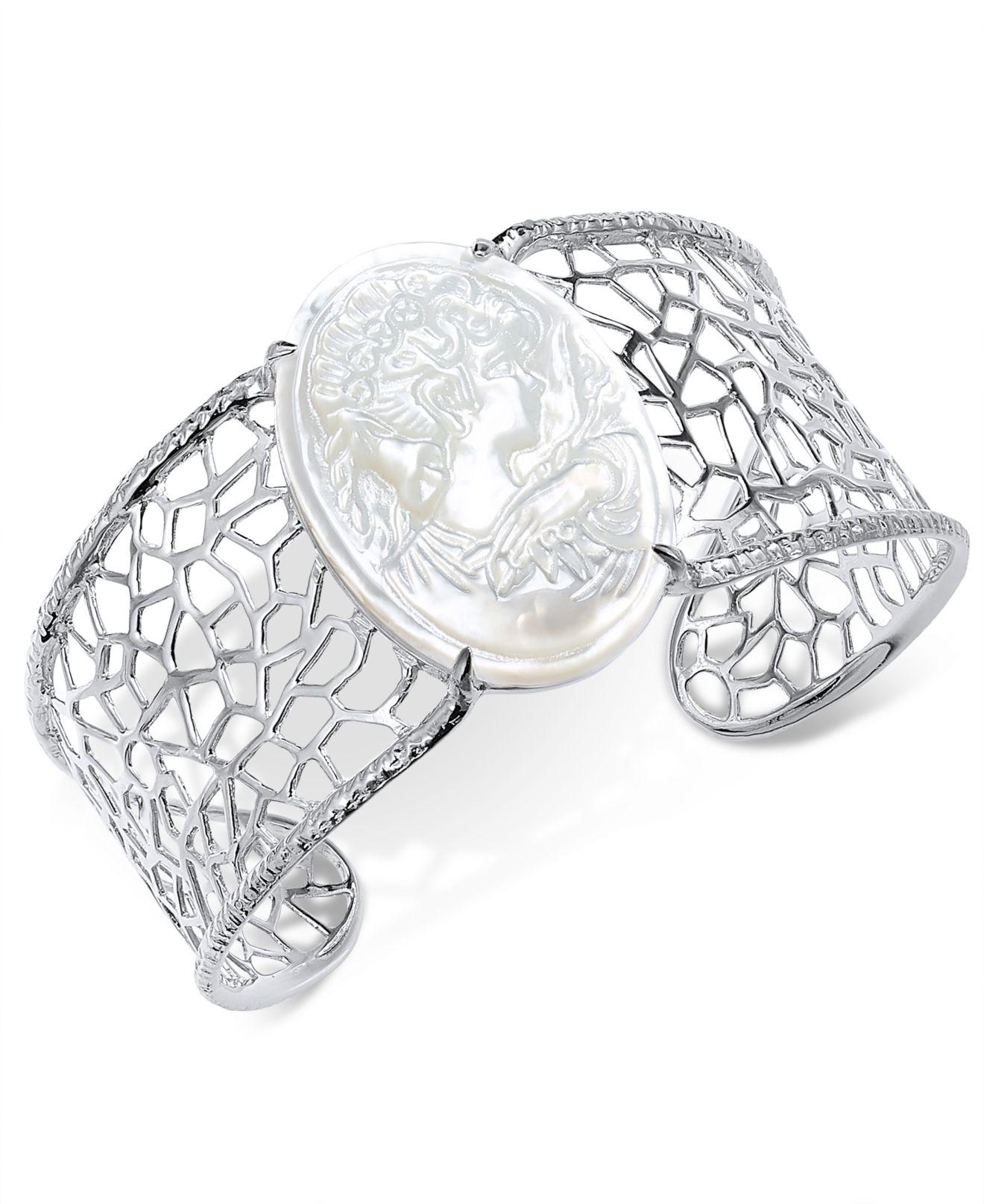 Lyst Macy's Motherofpearl Cameo Openwork Cuff Bracelet In Sterling