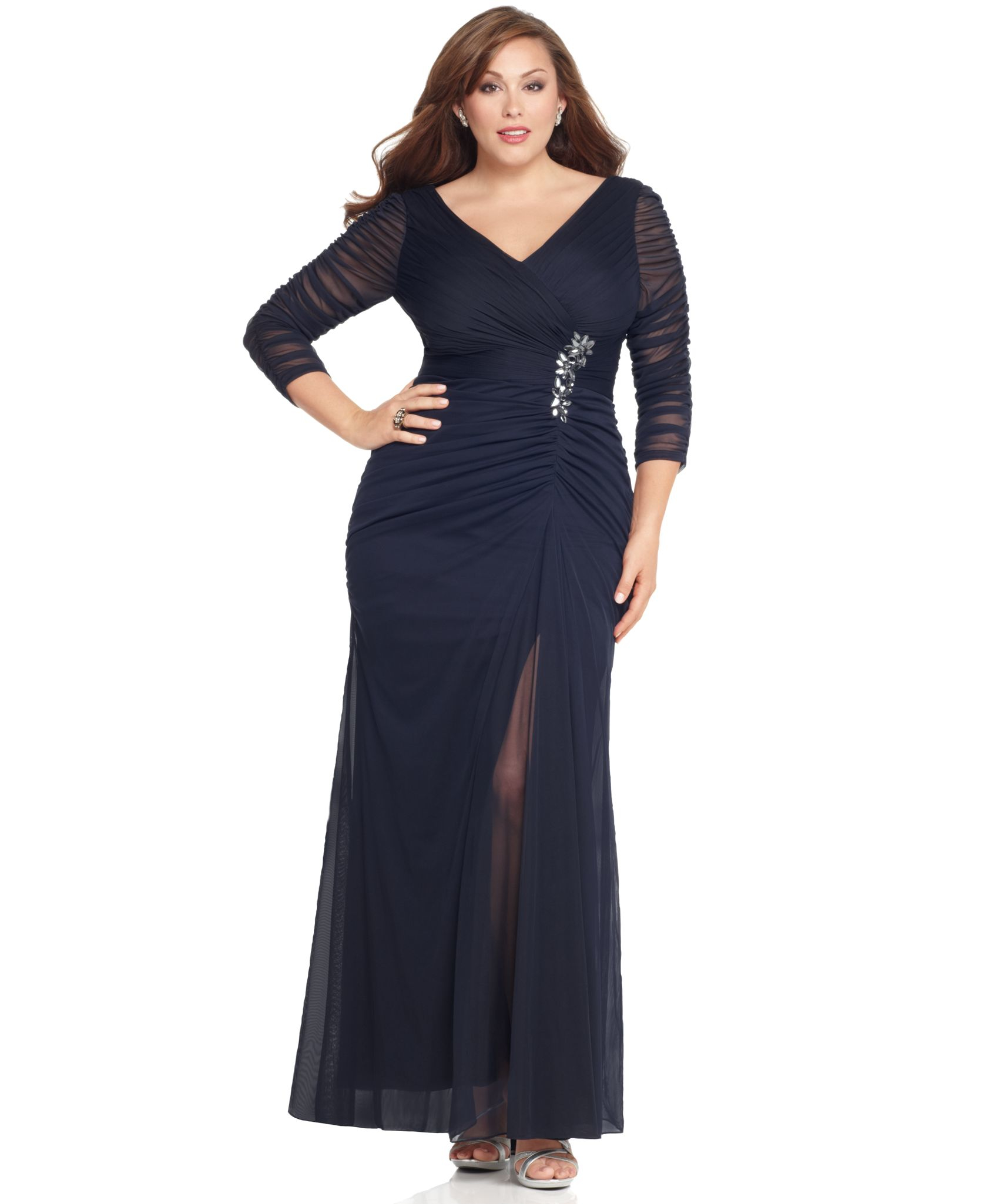 adrianna papell ruched gown
