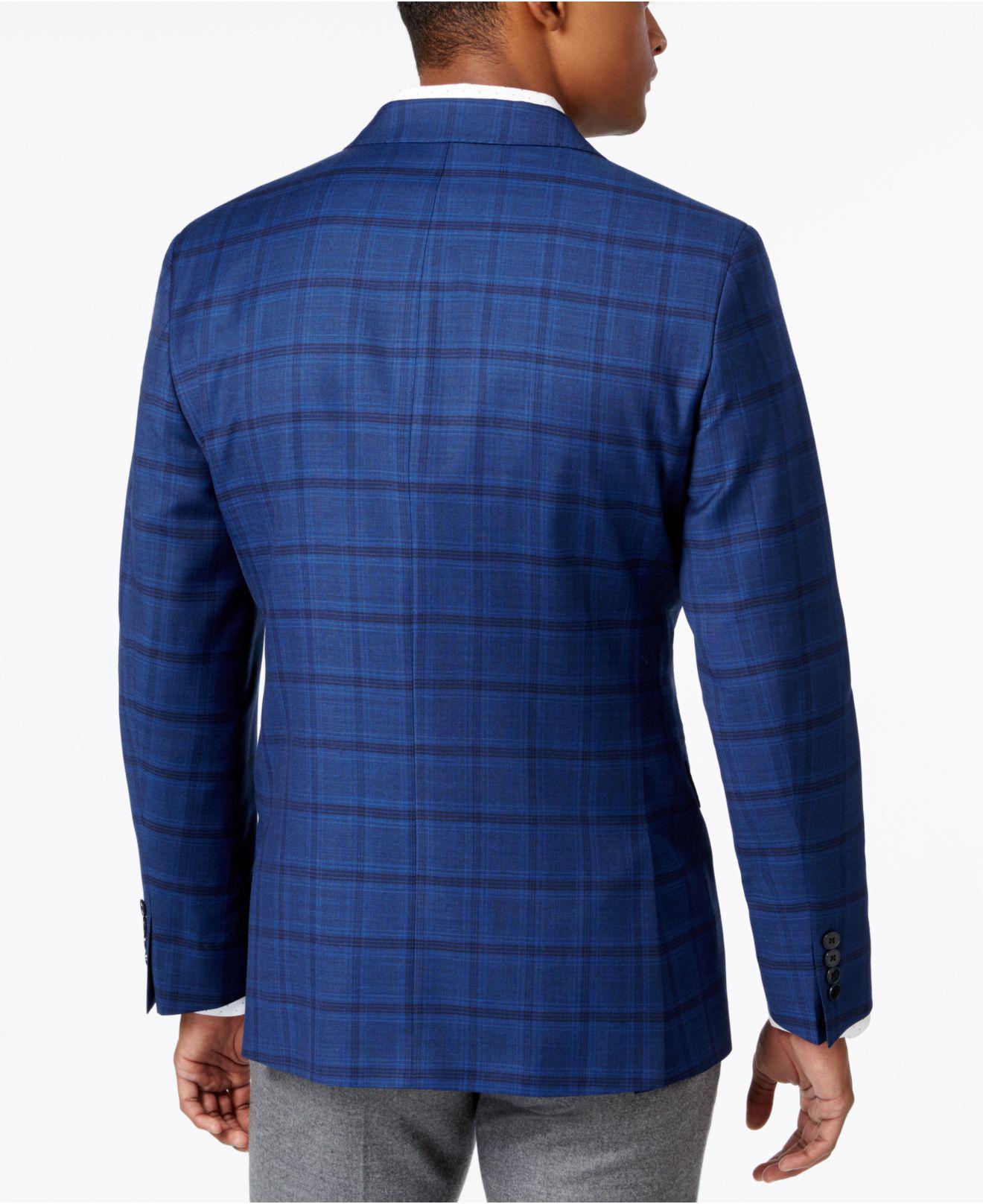 Calvin Klein Wool Mens Slim Fit New Blue Plaid Sport Coat For Men Lyst
