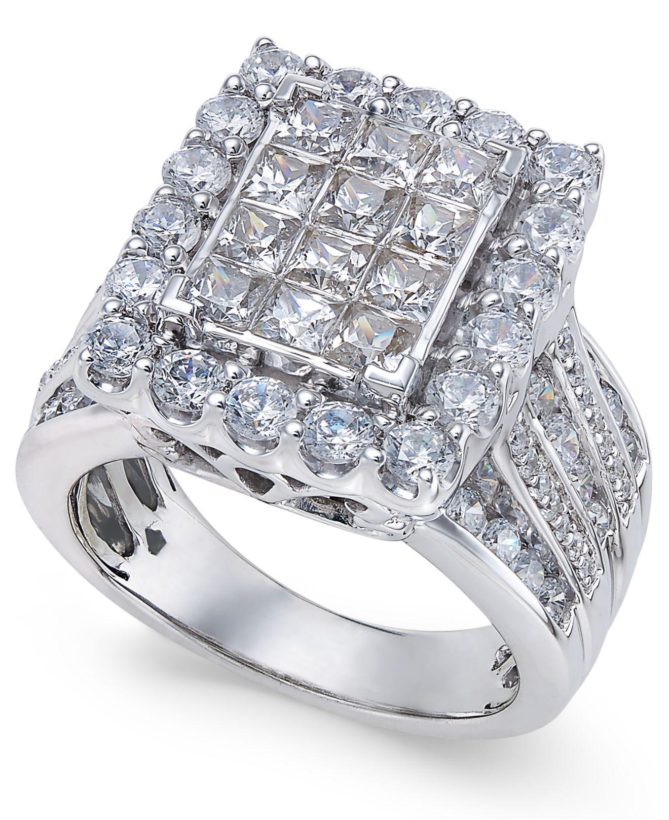 Lyst - Macy'S Diamond Square Cluster Halo Ring (3 Ct. T.w.) In 14k ...