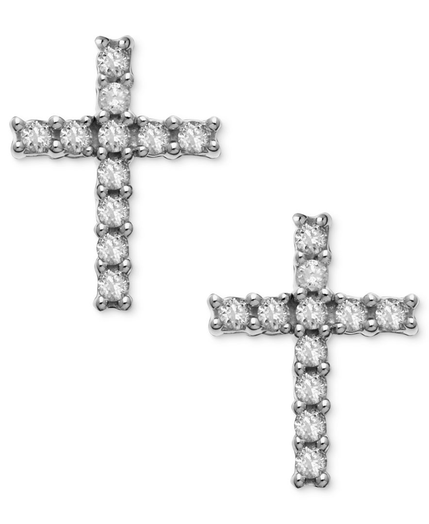 Macy's 14k White Gold Earrings, Diamond Accent Cross Stud Earrings in ...