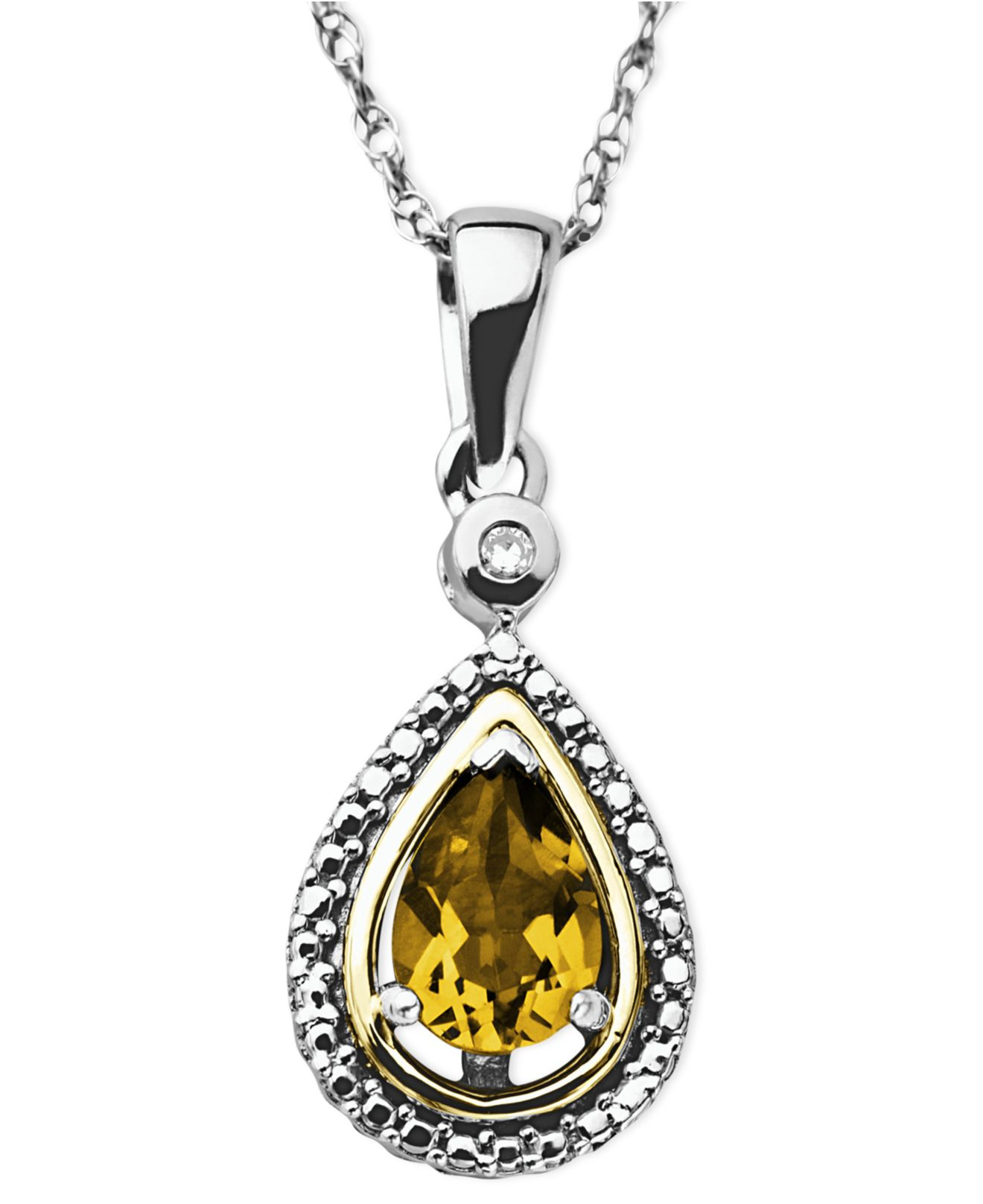 Macy&#39;s 14k Gold And Sterling Silver Necklace, Citrine (5/8 Ct. T.w.) And Diamond Accent Teardrop ...