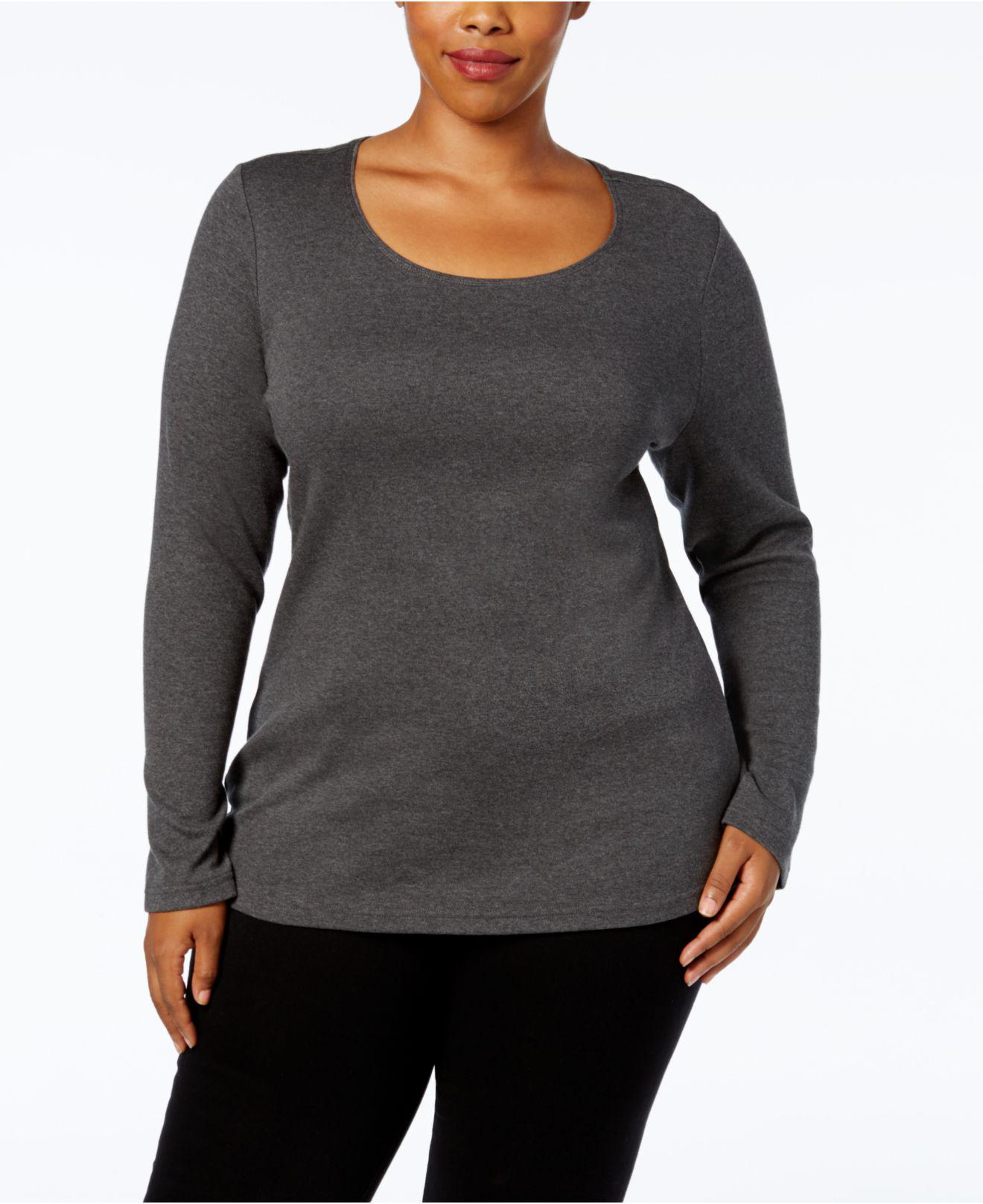 Lyst - Karen Scott Plus Size Cotton Long-sleeve T-shirt, Created For ...