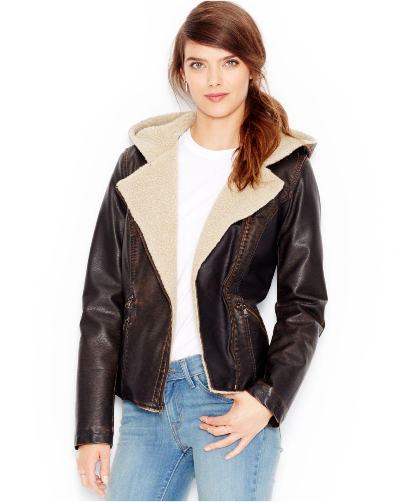 Lyst Levi S Sherpa Faux Leather Moto Jacket In Brown Gallery