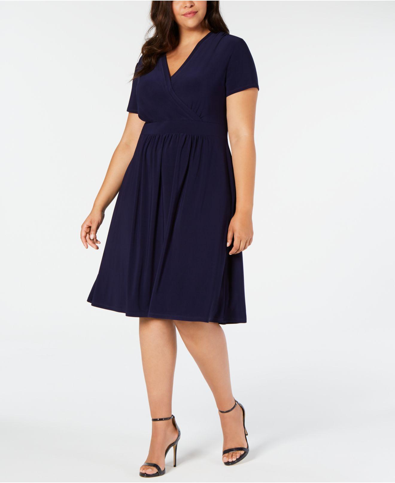 Anne Klein Plus Size Surplice-neck Shift Dress in Blue - Lyst