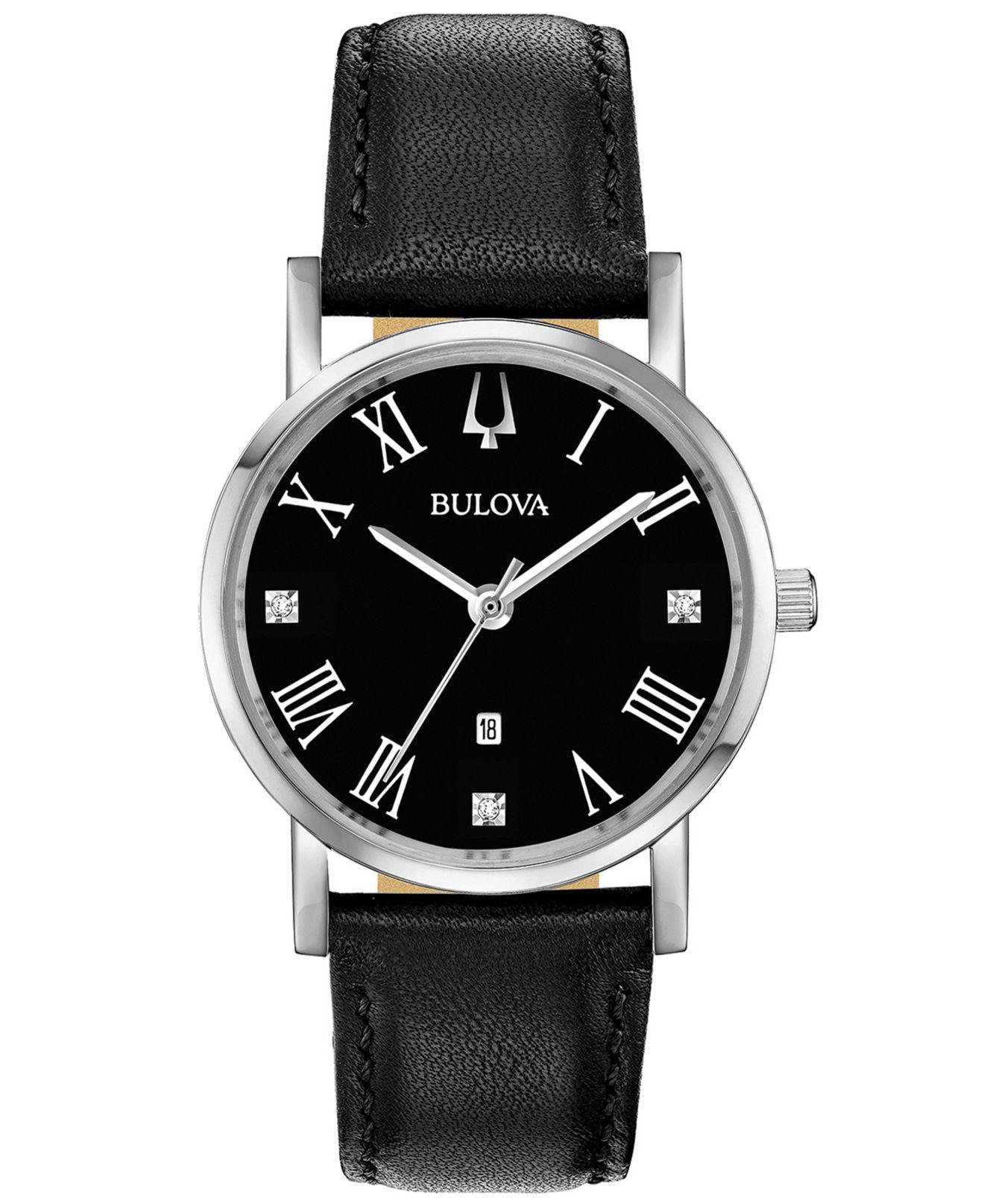 Lyst - Bulova American Clipper Diamond-accent Black Leather Strap Watch ...