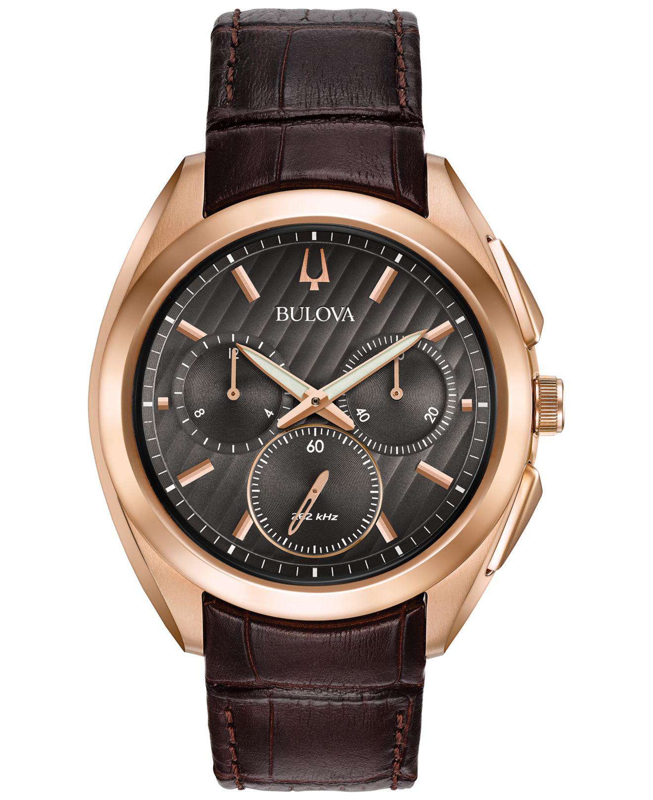 Lyst Bulova Men's Chronograph Curv Brown Leather Strap Watch 45mm